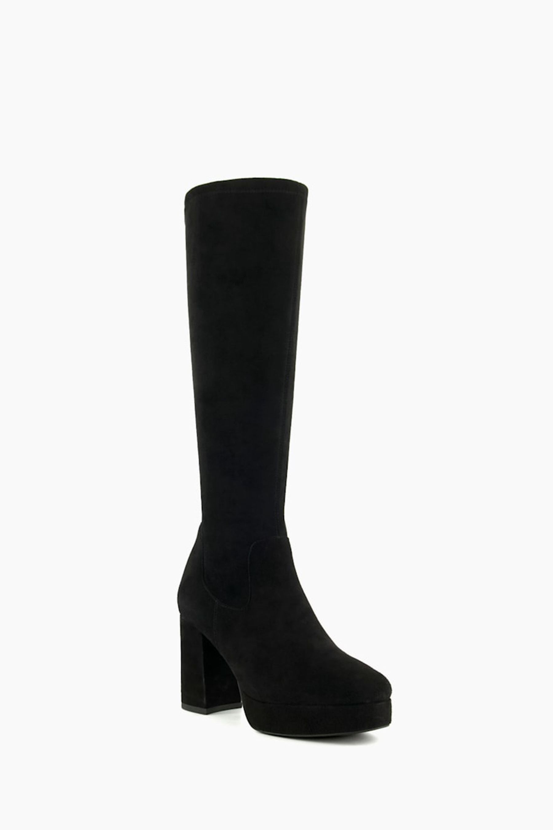 Buy Dune London Sassy Stretch Platform Knee-High Black Boots from the ...