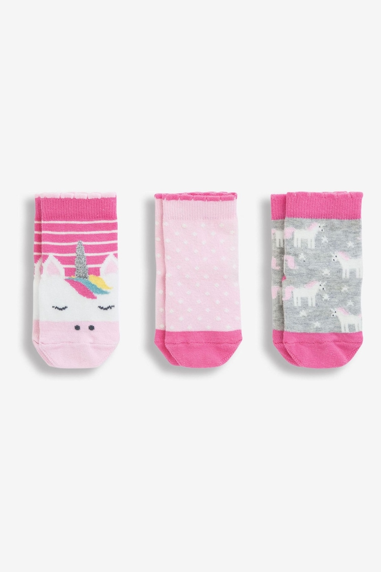 JoJo Maman Bébé Pink 3-Pack Unicorn Socks - Image 1 of 1