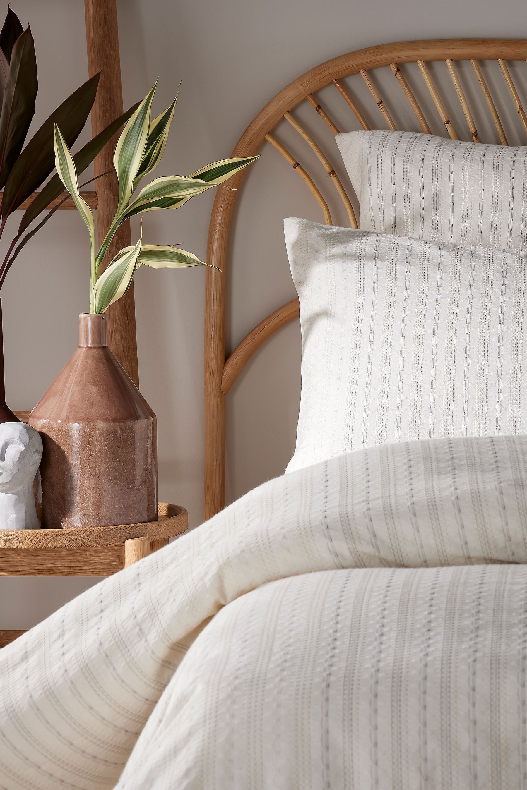 Buy Vantona White Dobby Waffle Duvet Cover and Pillowcase Set from the