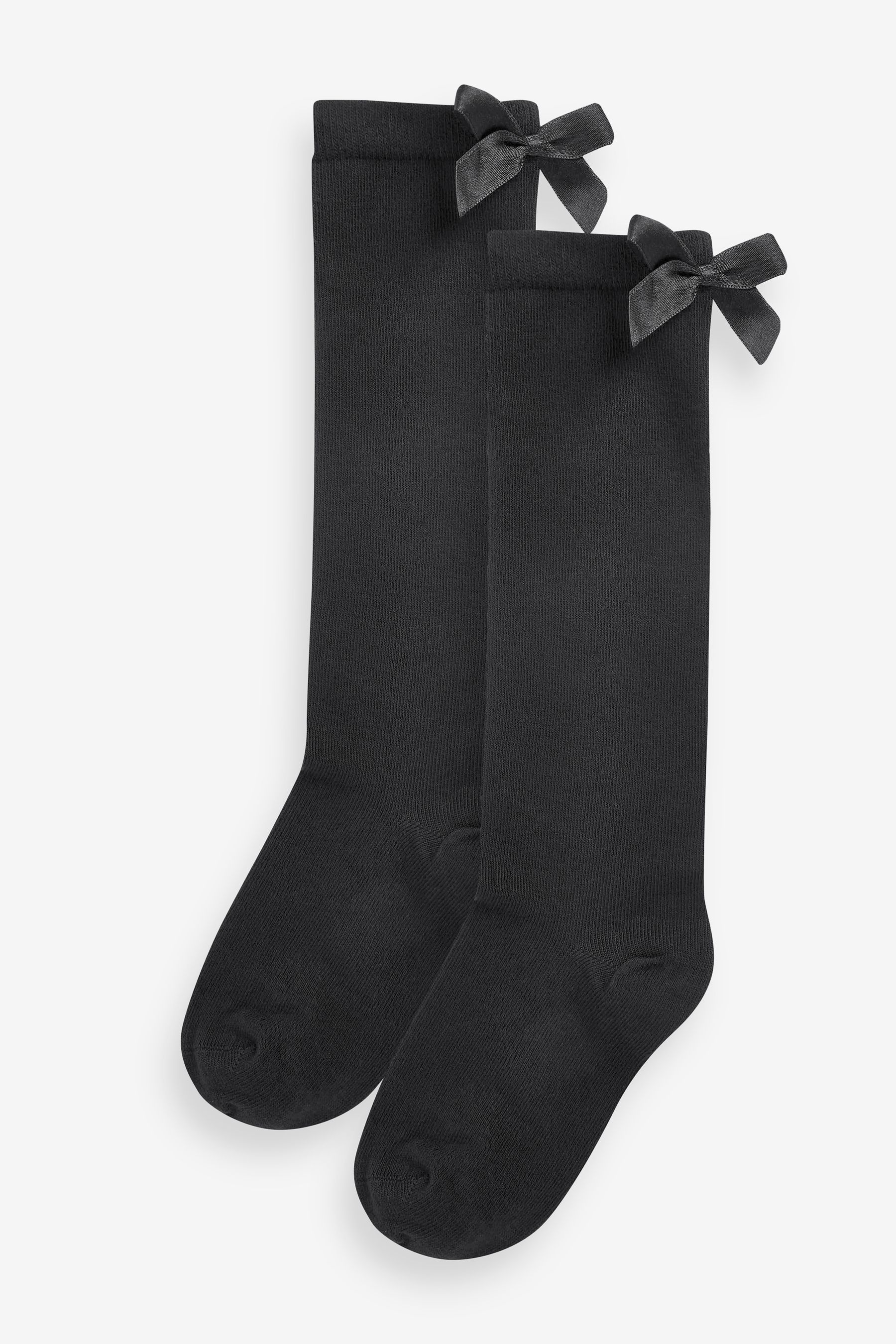 Buy Black Cotton Rich Bow Knee High School Socks 2 Pack from the Next