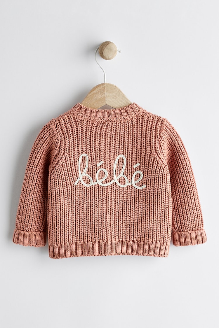 Rust Brown Brown Chunky Knitted Embroidered Baby Cardigan - Image 1 of 1