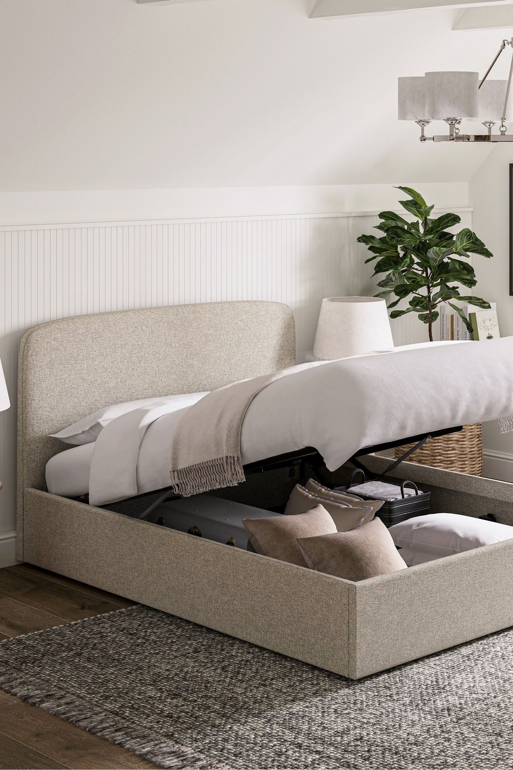 Buy Tweedy Plain Light Natural Matson Upholstered Ottoman Storage Bed