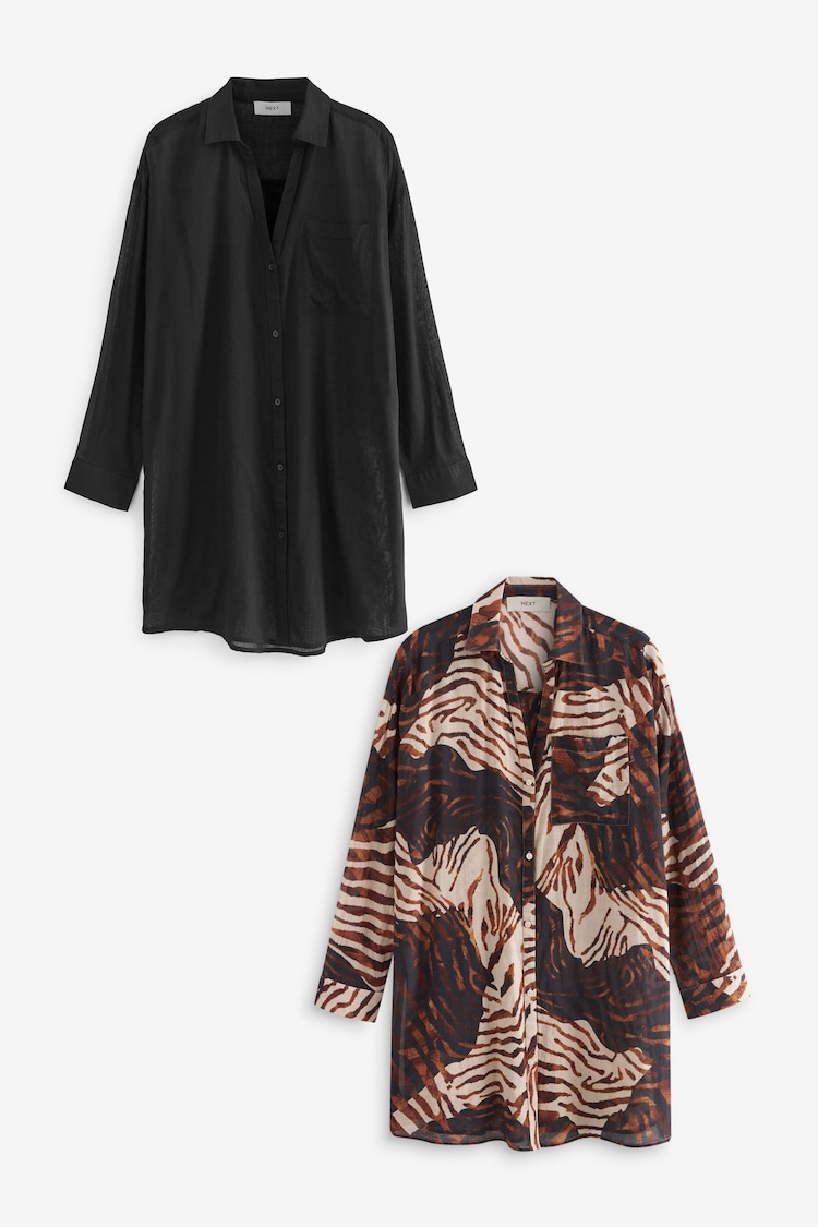 Black/Animal Beach Shirts 2 Pack - Image 1 of 1