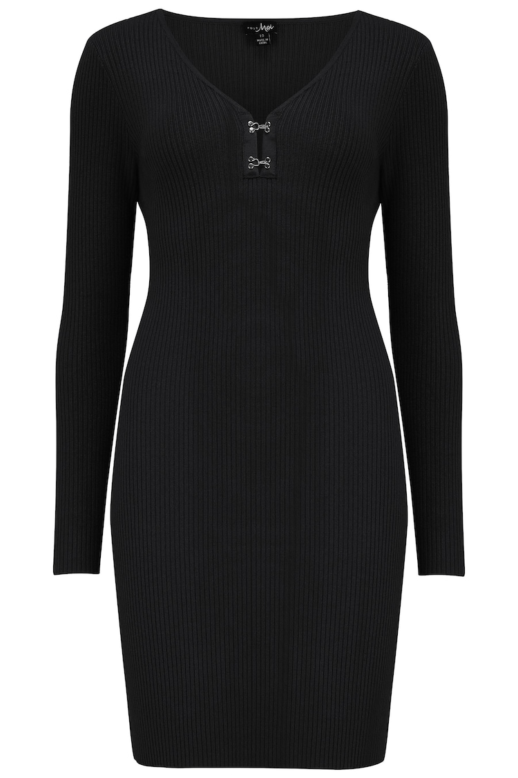 Negru - Rochie mini cu decolteu în V Pour Moi Layla Rib Knit - Image 1 of 1