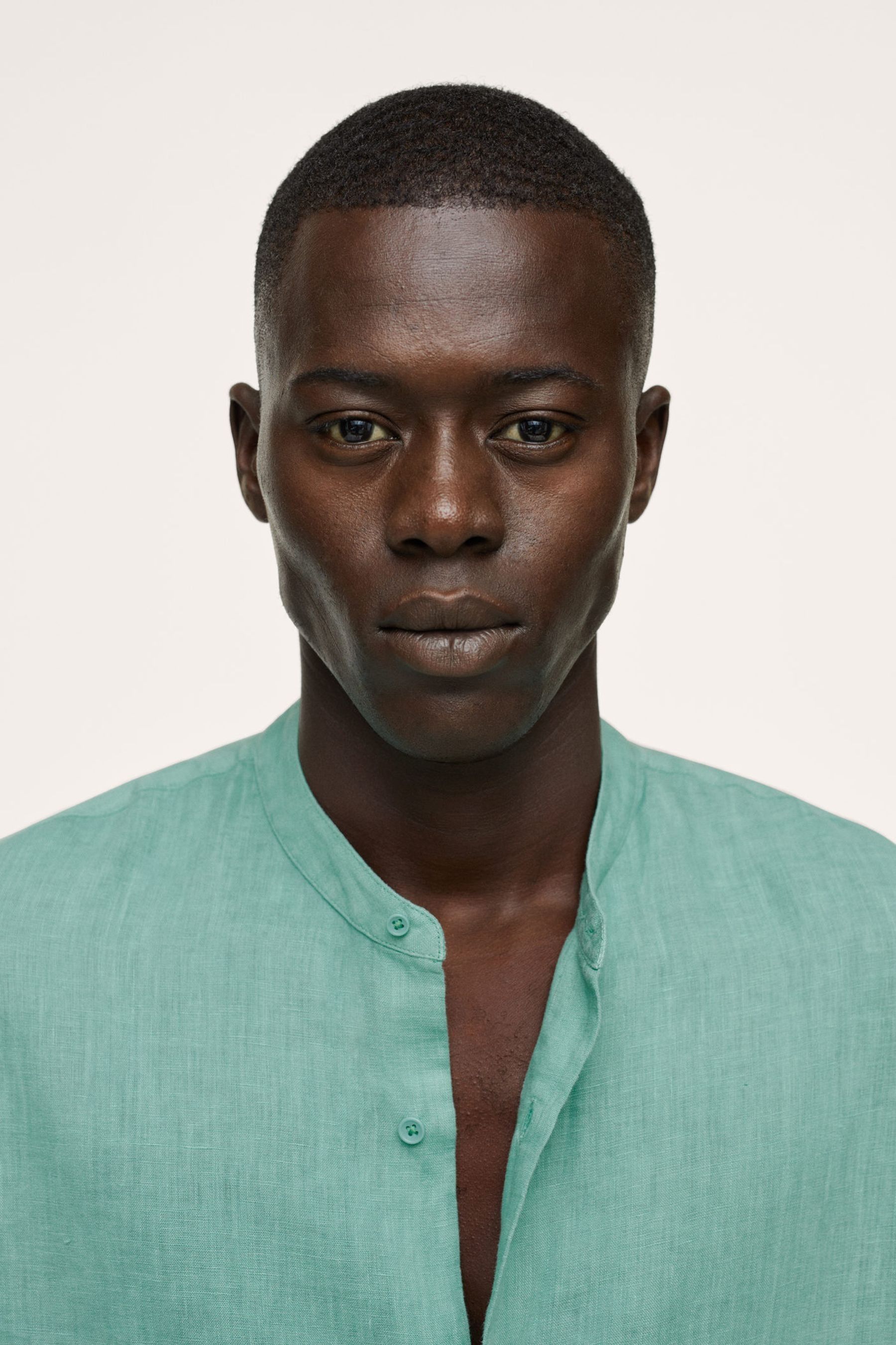 Buy Mango Green Regular Fit Mao Collar Linen Shirt from the Next UK online shop