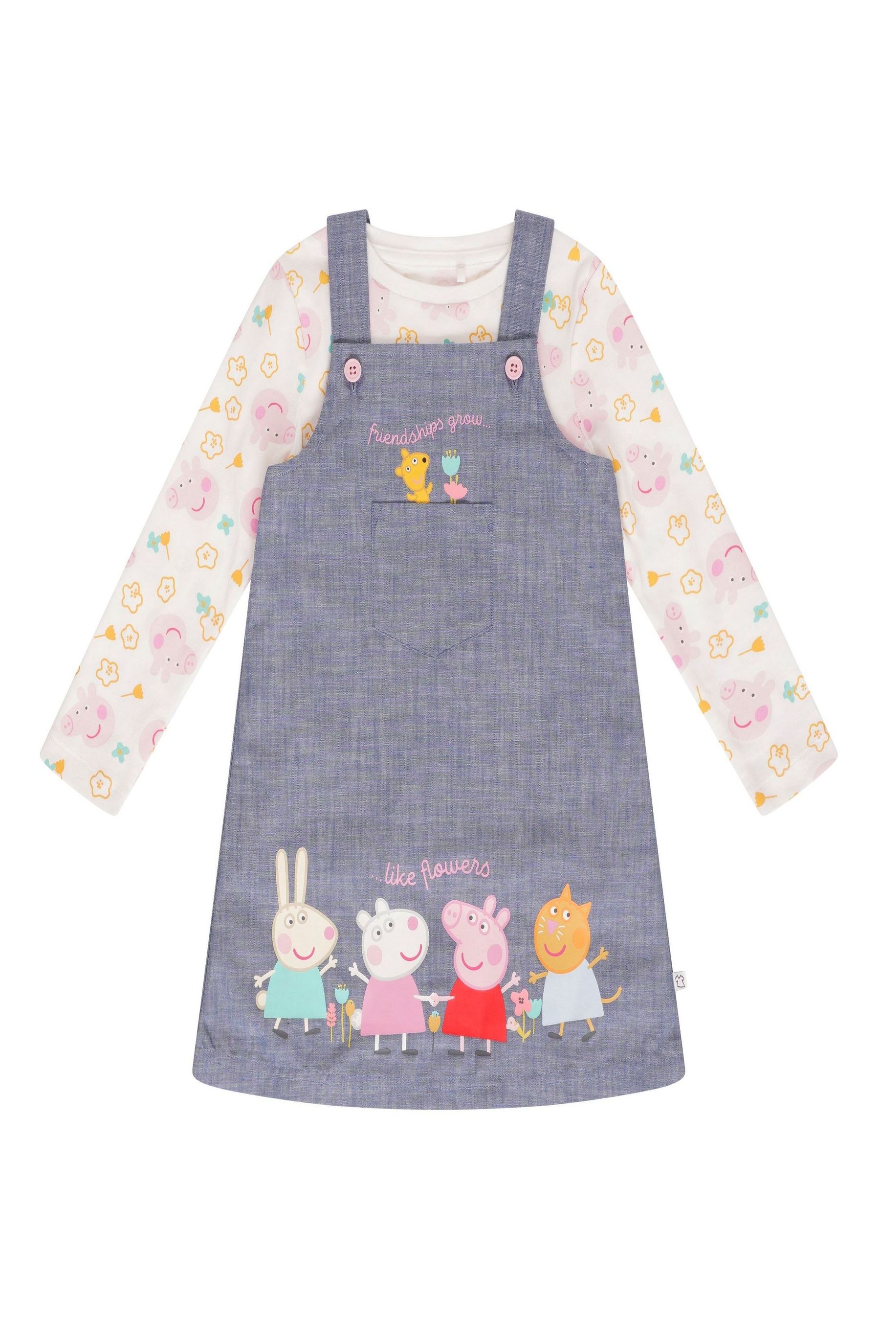 Buy Brand Threads Pink Peppa Pig Cotton Pinafore Dress & T-Shirt from ...