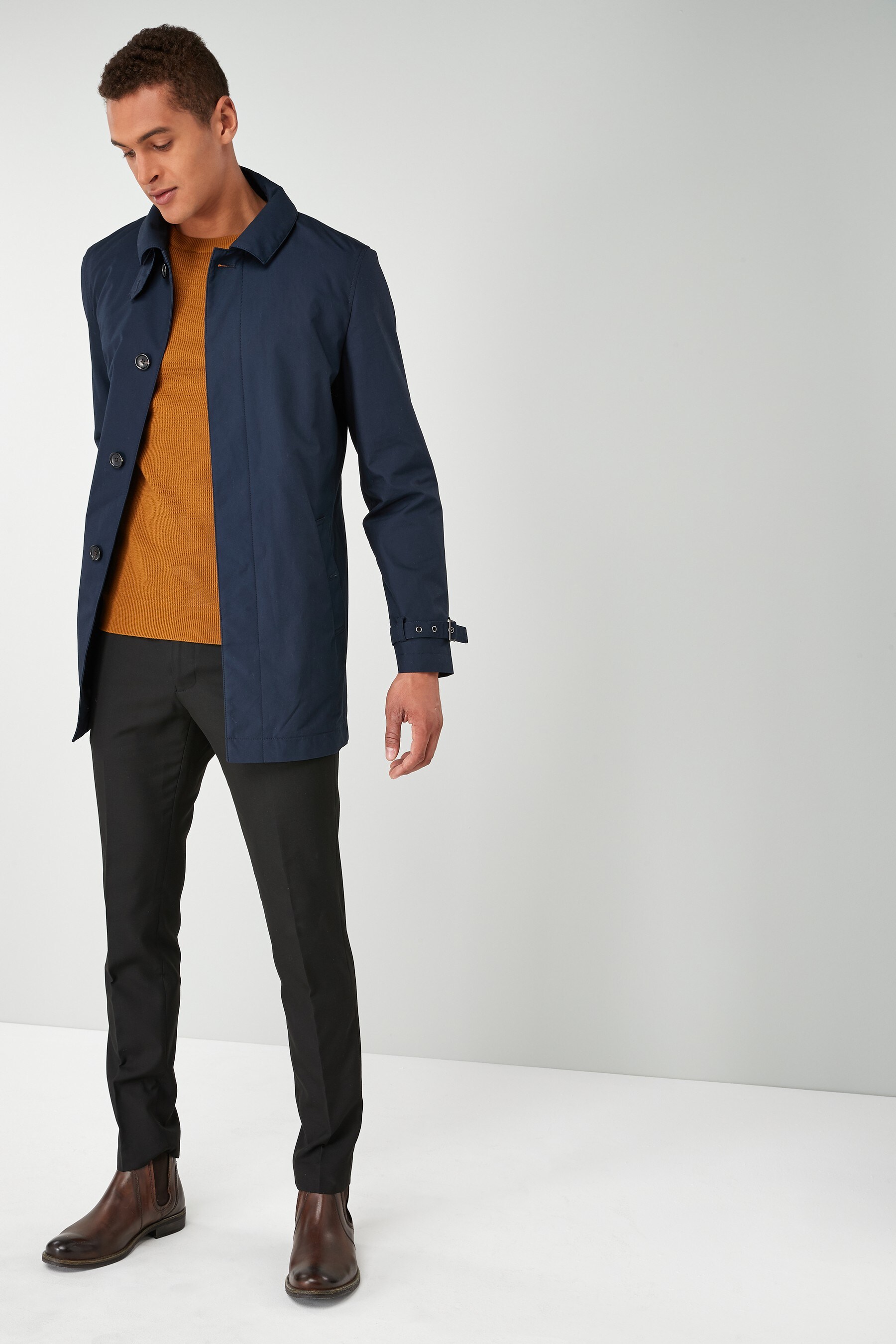 Buy Navy British Millerain Signature Mac Shower Resistant Coat from