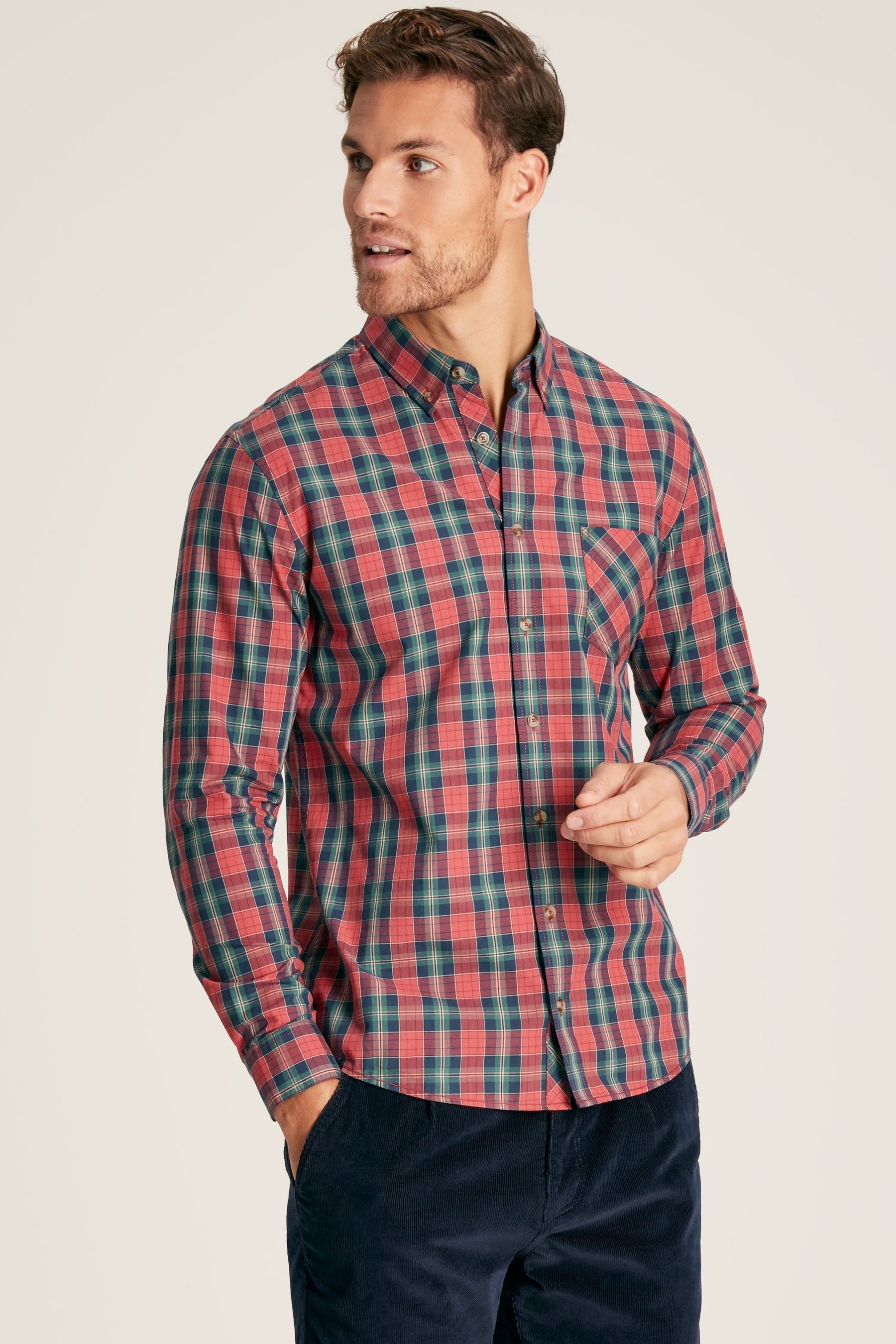 Buy Joules Goodridge Red Check Long Sleeve Cotton Poplin Shirt from the ...