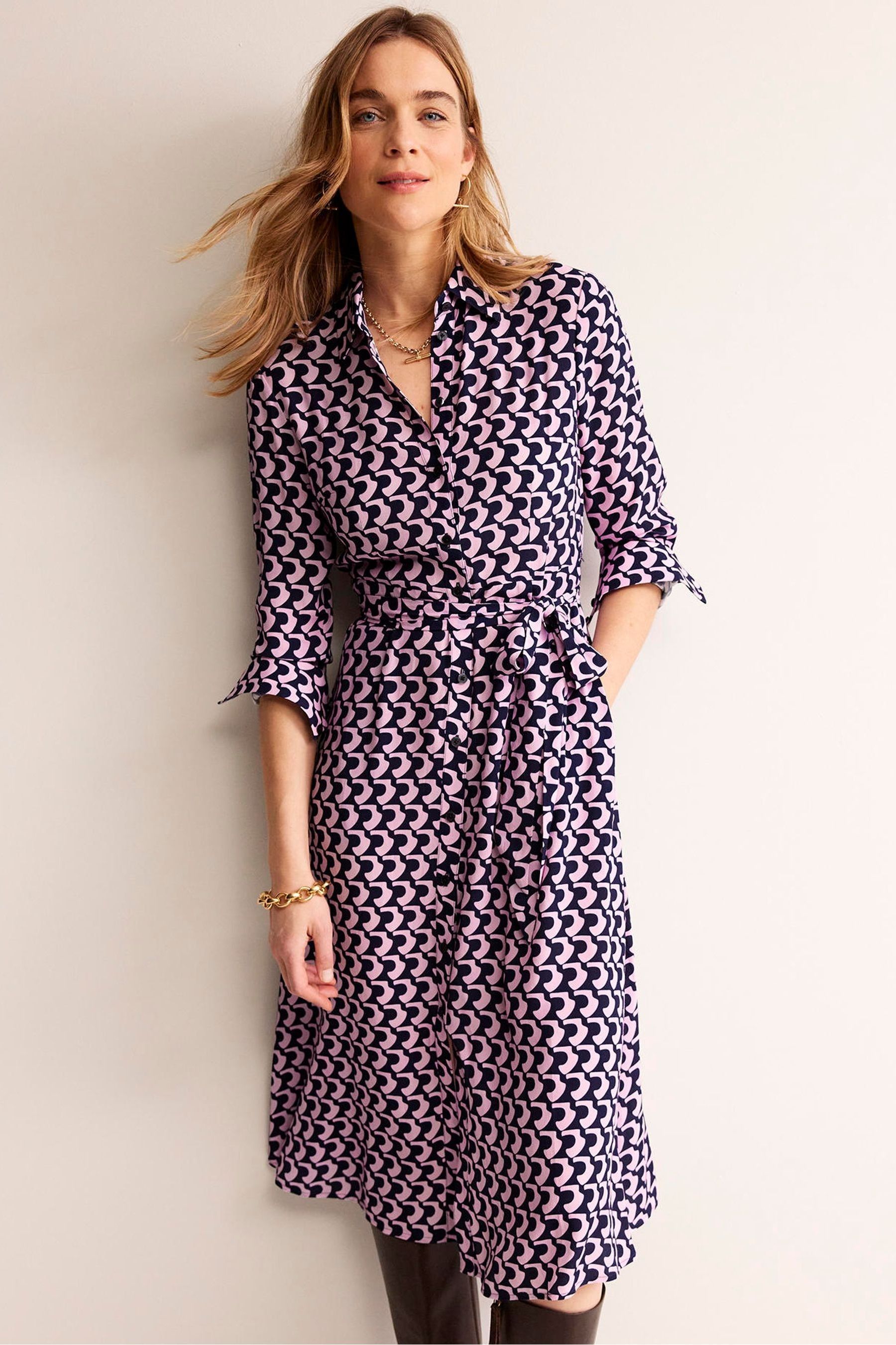 Buy Boden Pink Black Kate Midi Shirt Dress from Next Ireland