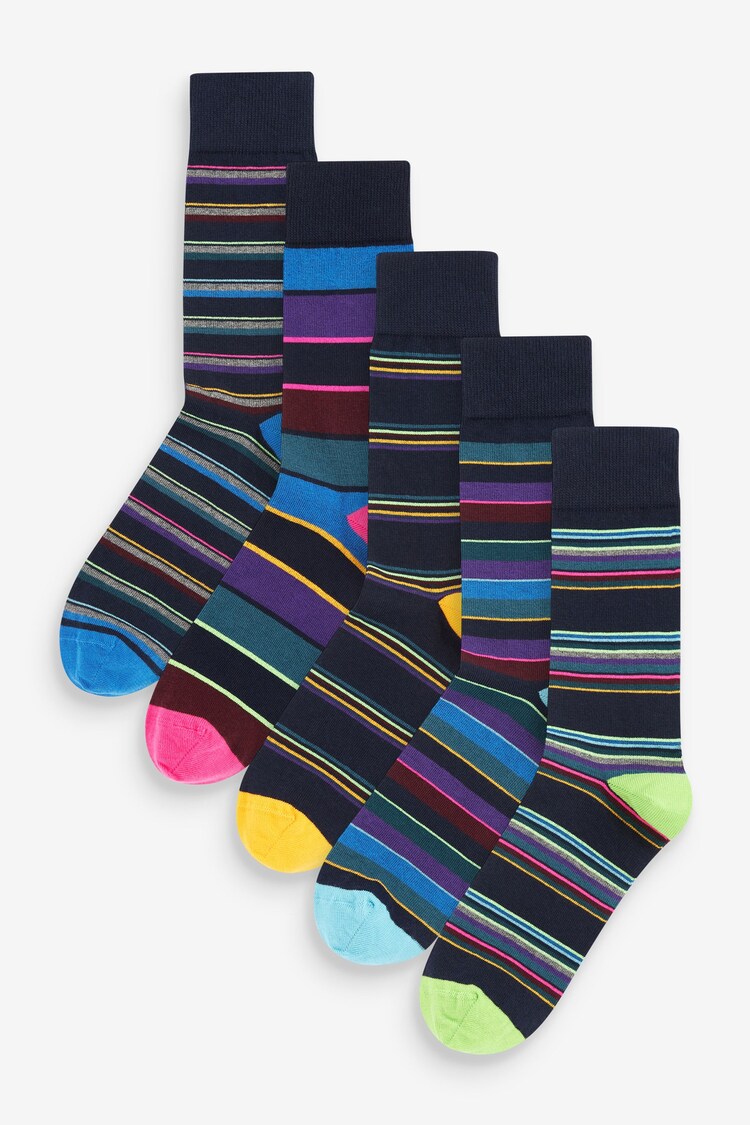 Blue Stripe Pattern Socks 5 Pack - Image 1 of 1