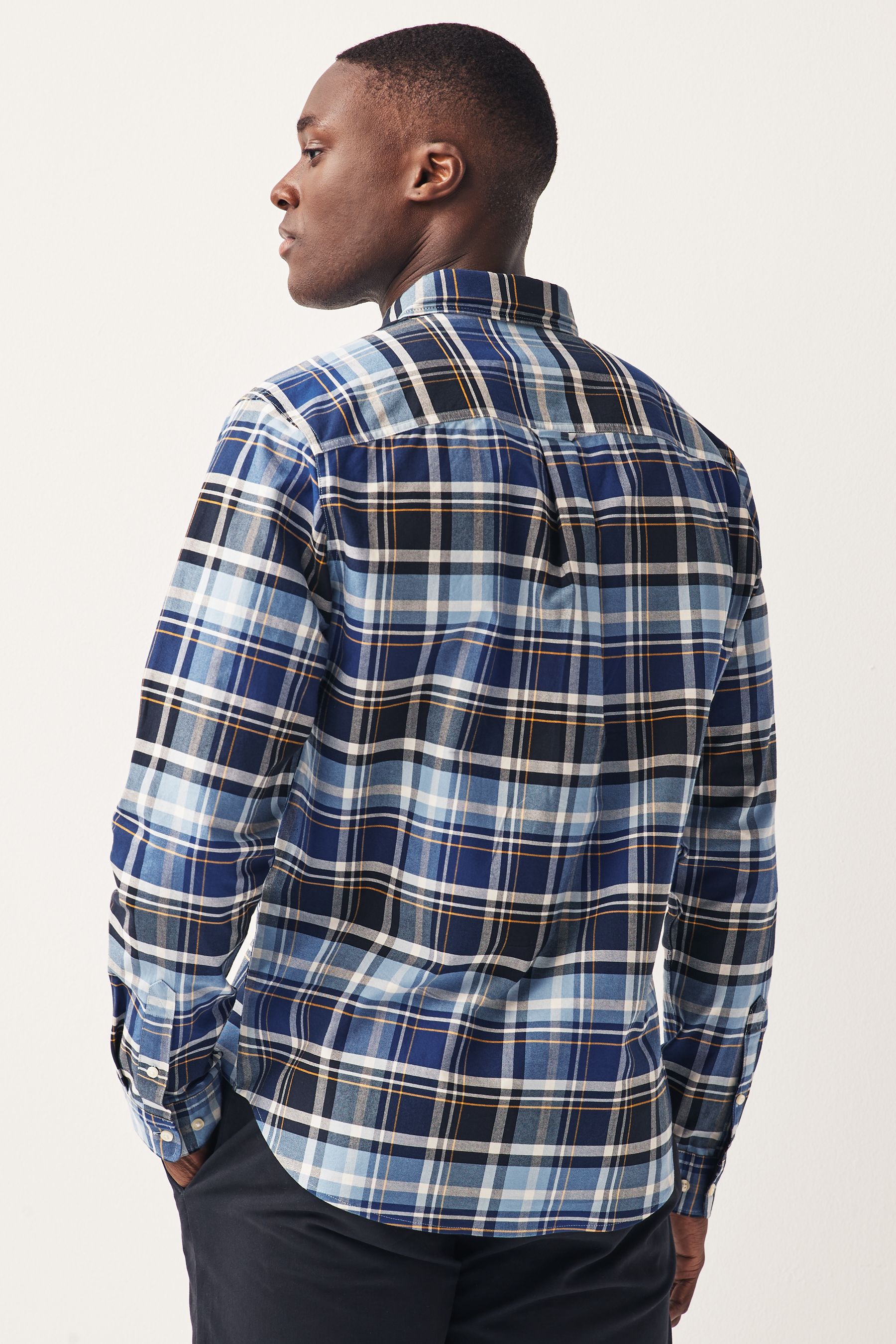 Buy Blue Check Long Sleeve Oxford Shirt from the Next UK online shop