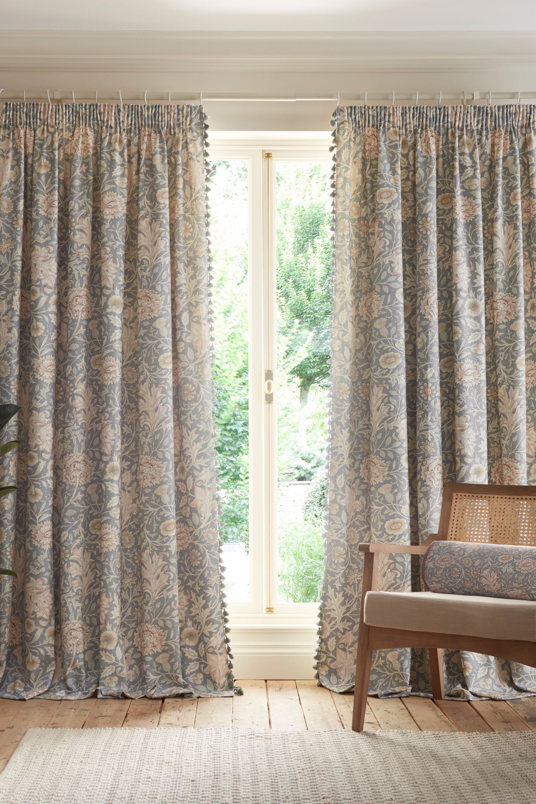 Buy Morris & Co Green Double Bough Teal Rose Pencil Pleat Curtain from the Next UK online shop