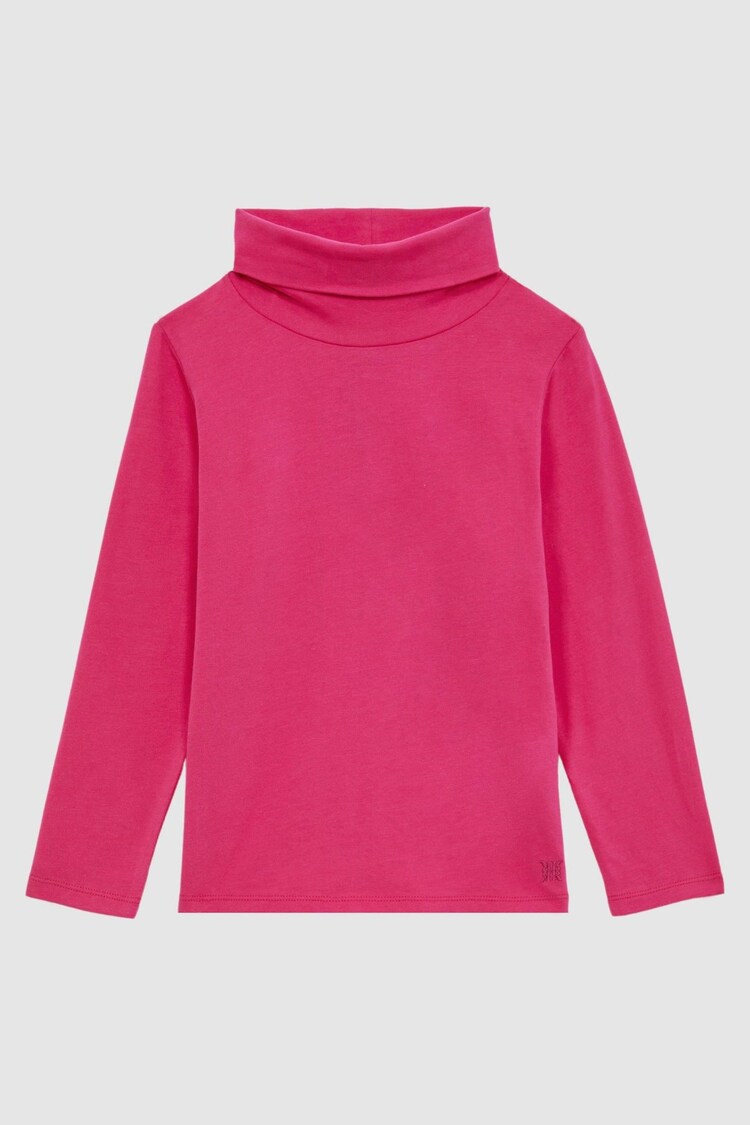 Reiss Bright Pink Carey 4-9 yrs Cotton Blend Roll Neck Top - Image 1 of 1