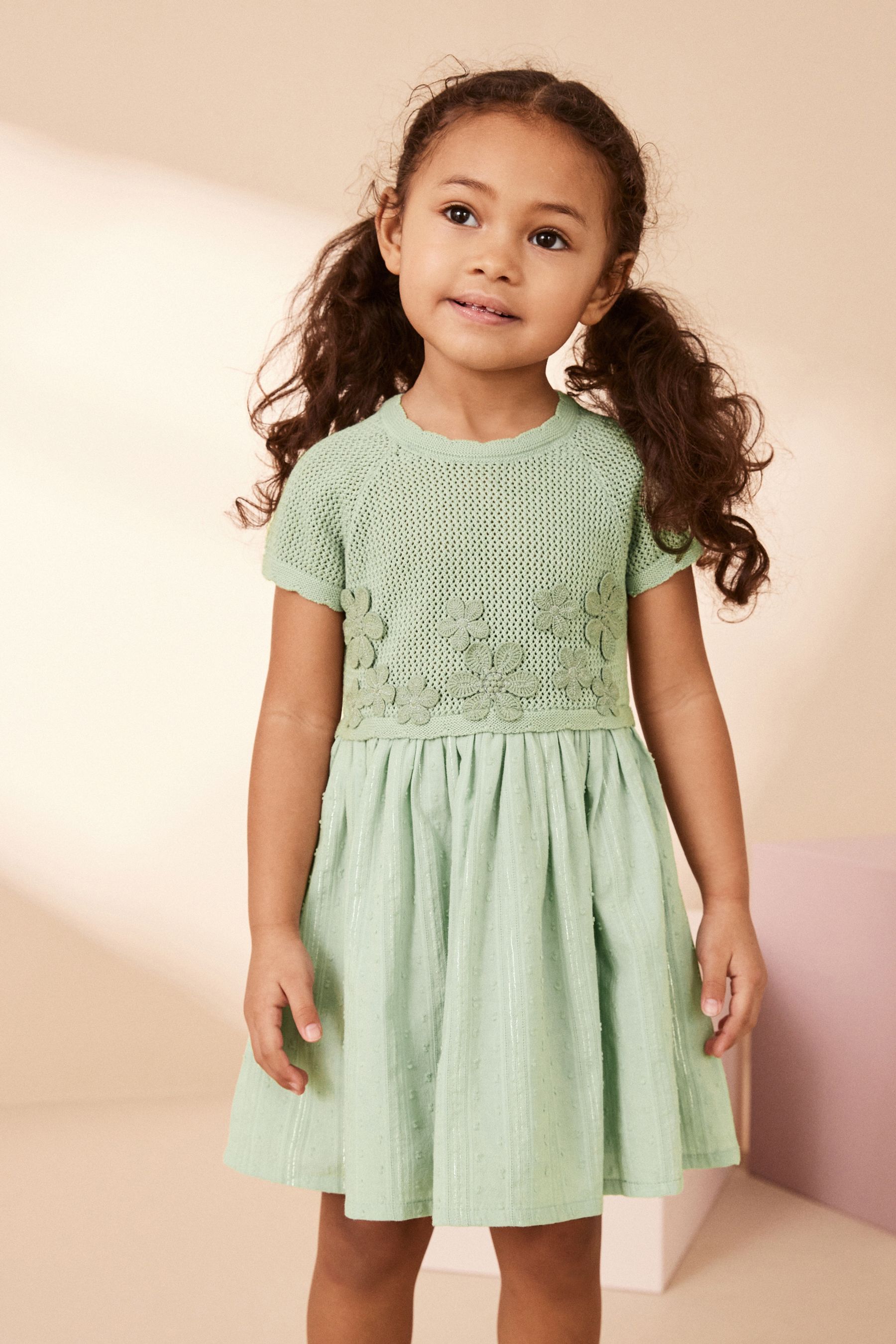 Buy Mint Green - Flower Knit 2fer Dress (3mths-7yrs) from Next Hong Kong