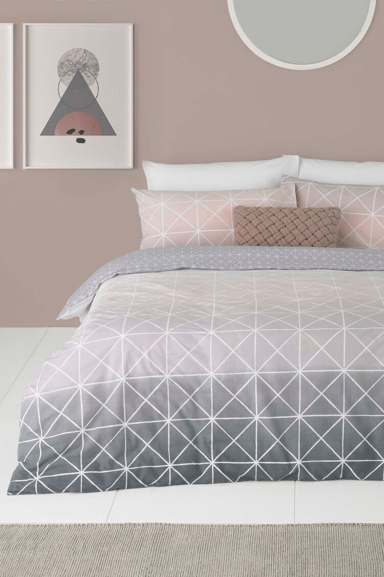 furn. Grey Spectrum Geometric Line Reversible Duvet Cover and Pillowcase Set - Image 1 of 1