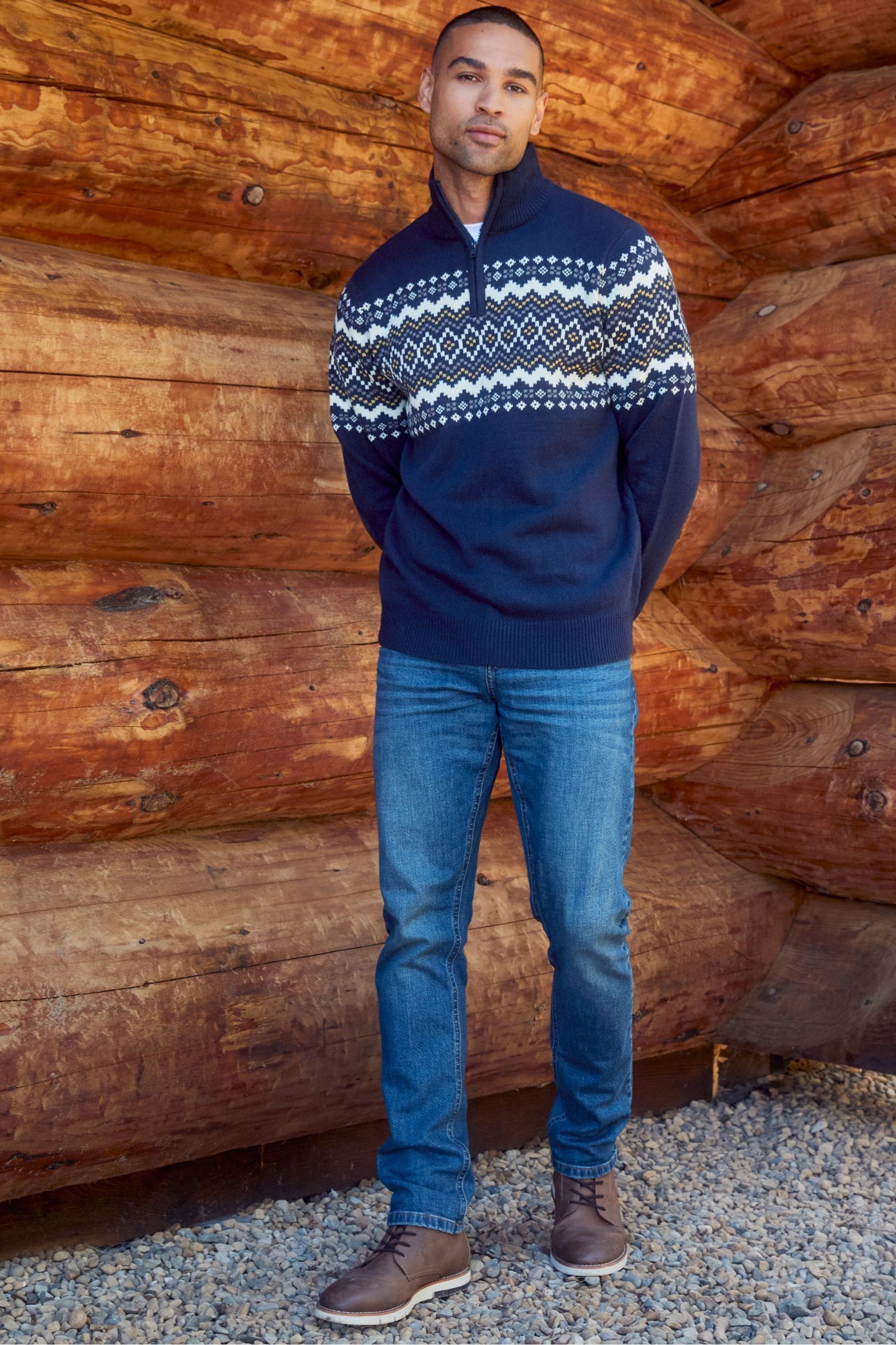 Buy Threadbare Blue 1/4 Zip Christmas Fairisle Jumper from Next Ireland