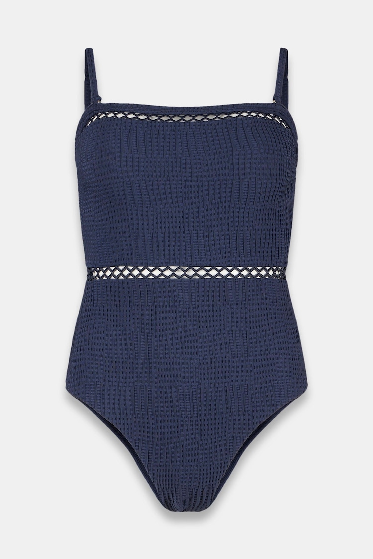 Mint Velvet Navy Texture Rikrak Bandeau Swimsuit - Image 1 of 1