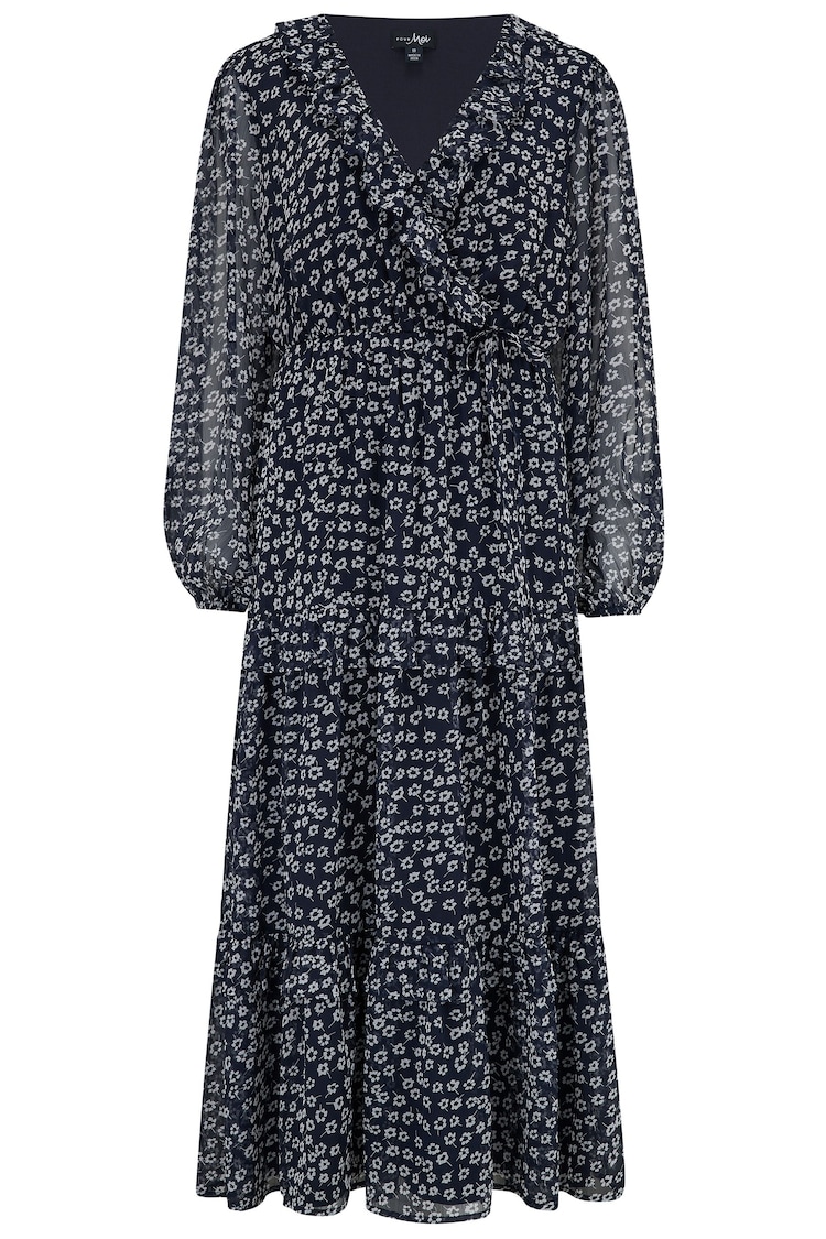 Pour Moi Black Ditsy Print Chiffon Frill Midaxi Dress - Image 1 of 1