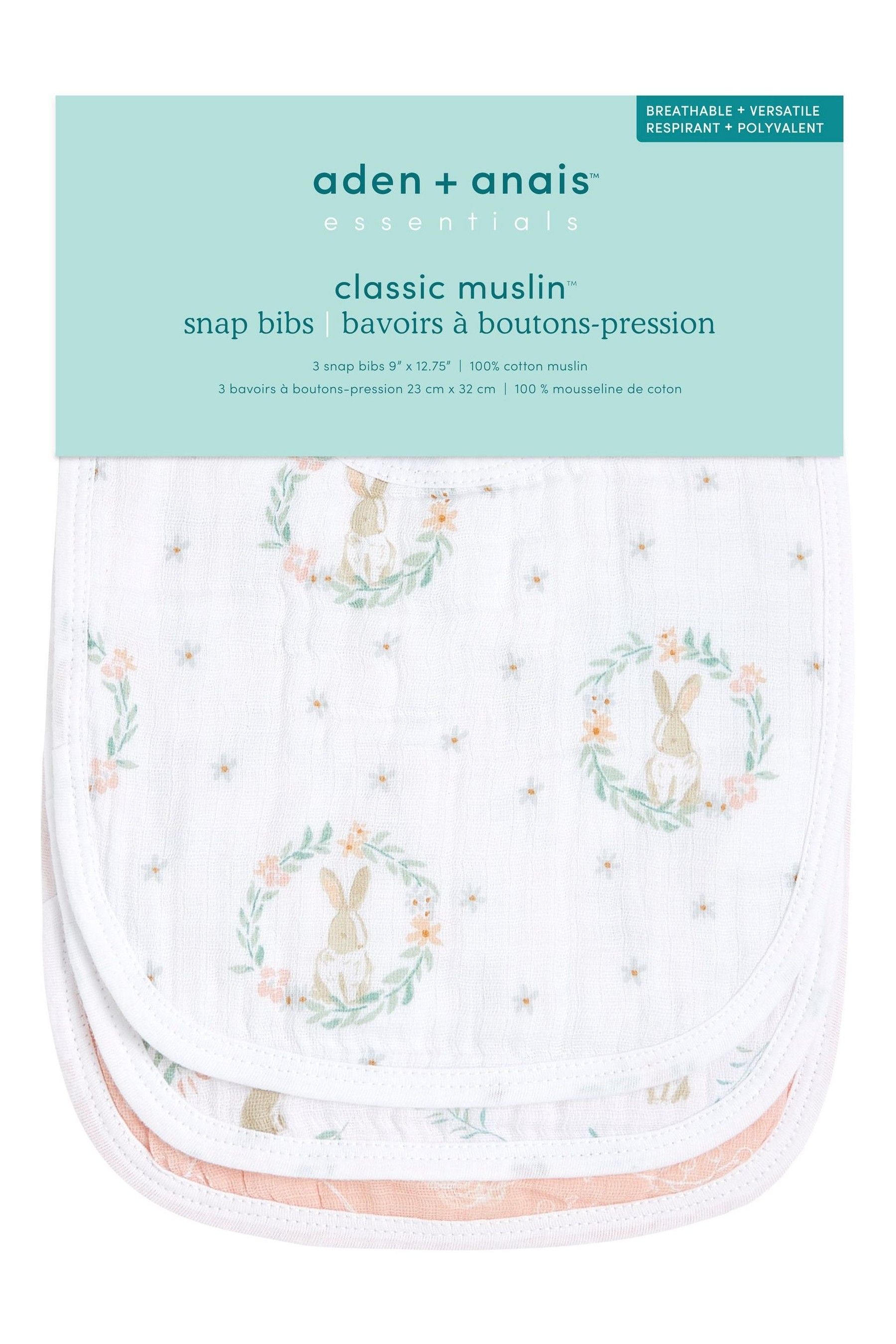 Buy aden+anais Pink Essentials Cotton Muslin Snap Bibs Bunnies 3 Packs