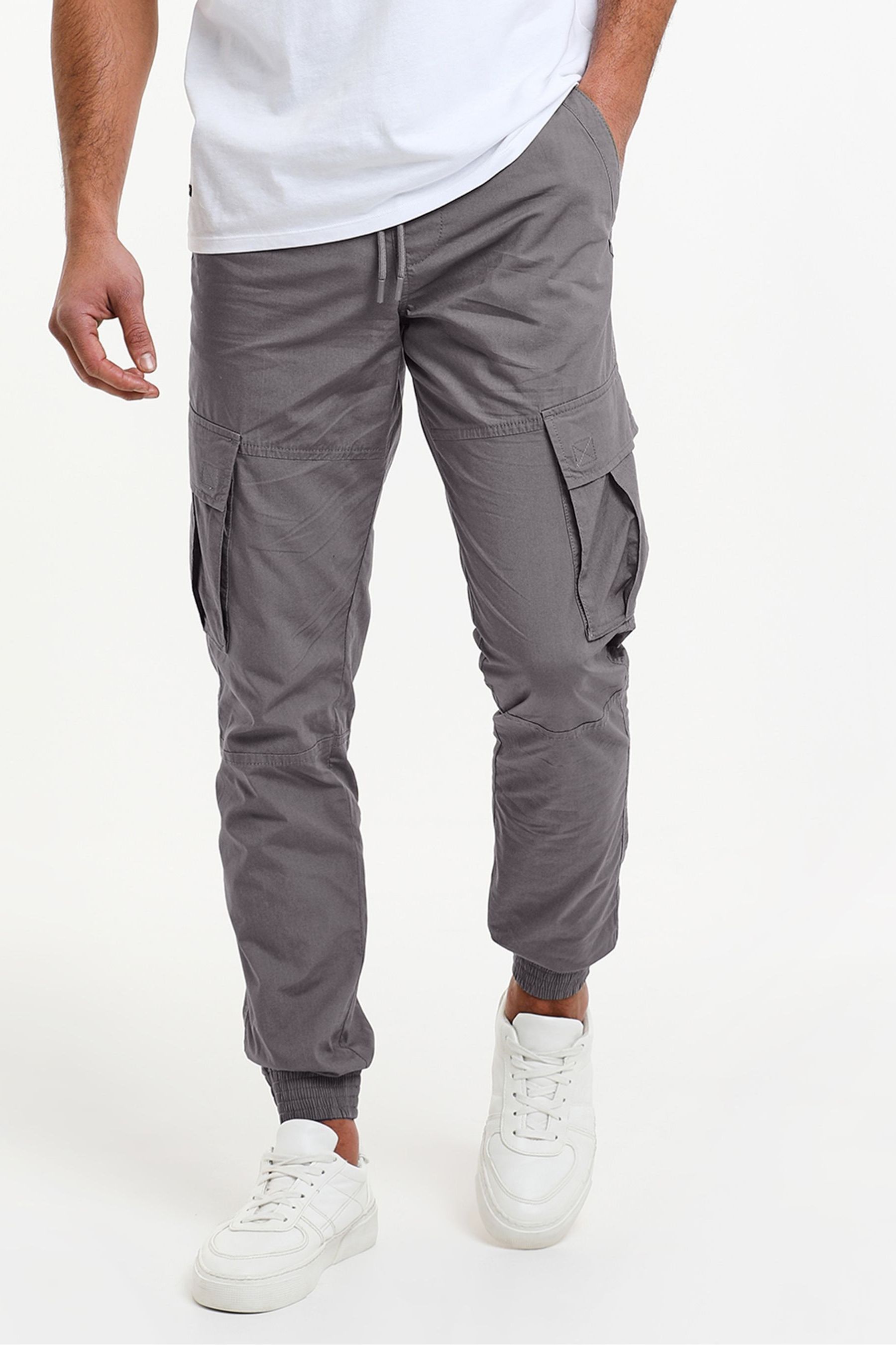 Buy Threadbare Grey Cotton Slim Fit Cuffed Cargo Trousers from the Next