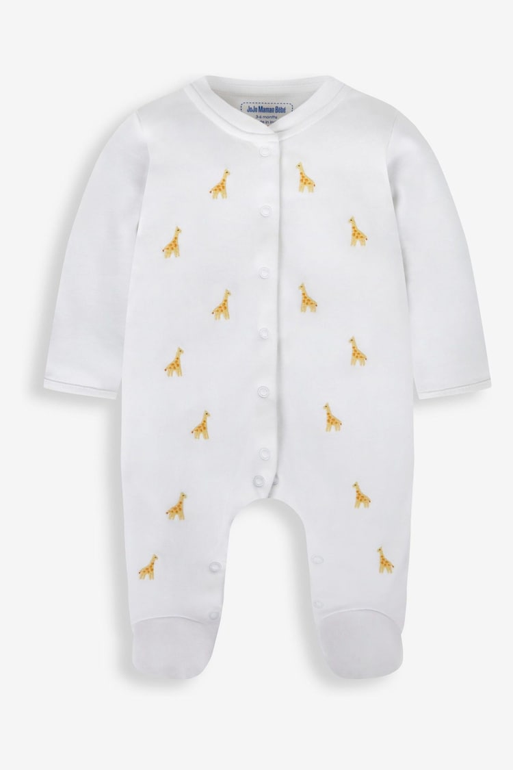 JoJo Maman Bébé Giraffe Embroidered Cotton Baby Sleepsuit - Image 1 of 1