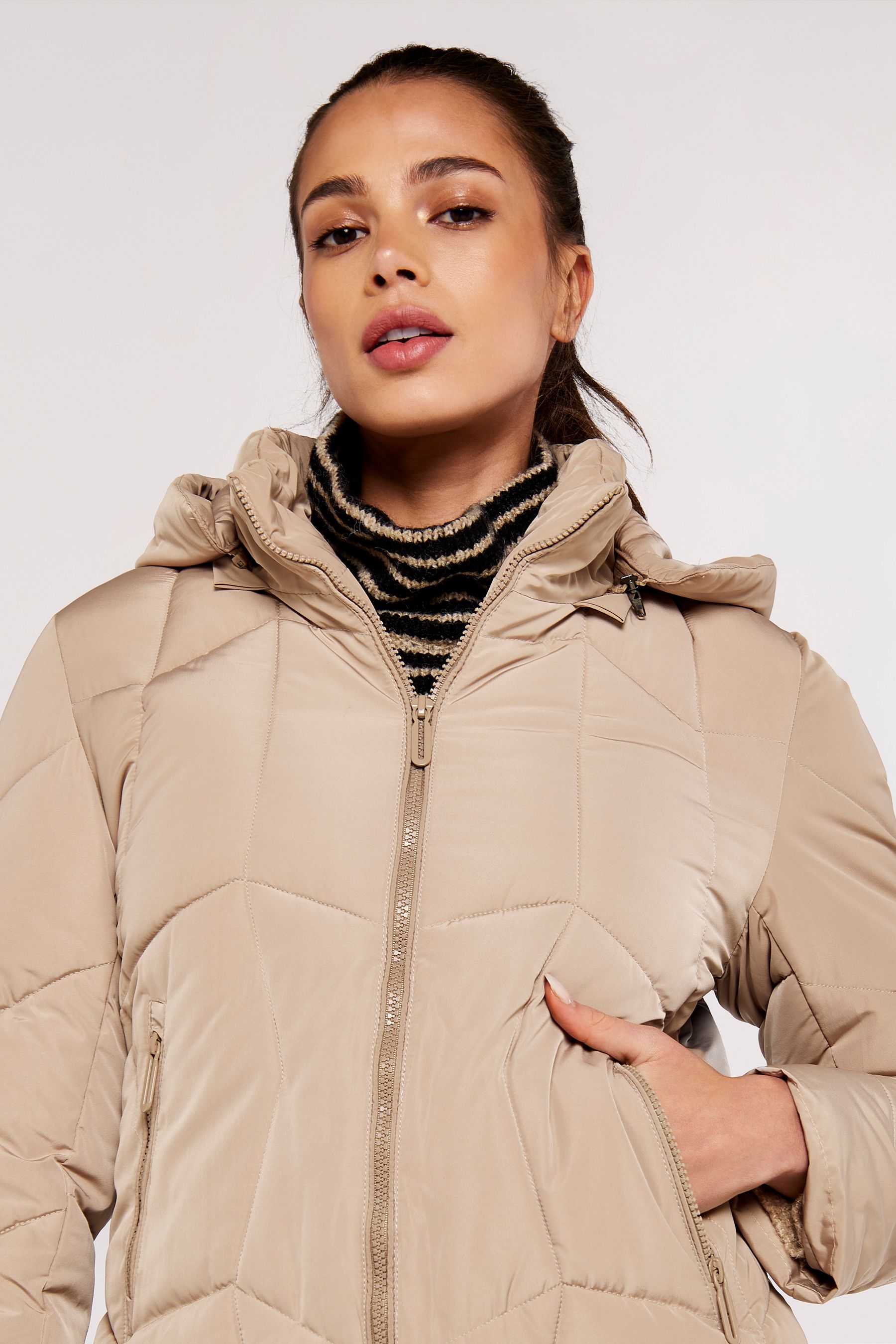 Buy Apricot Cream Mixed Panel Hooded Puffer Jacket from Next Ireland