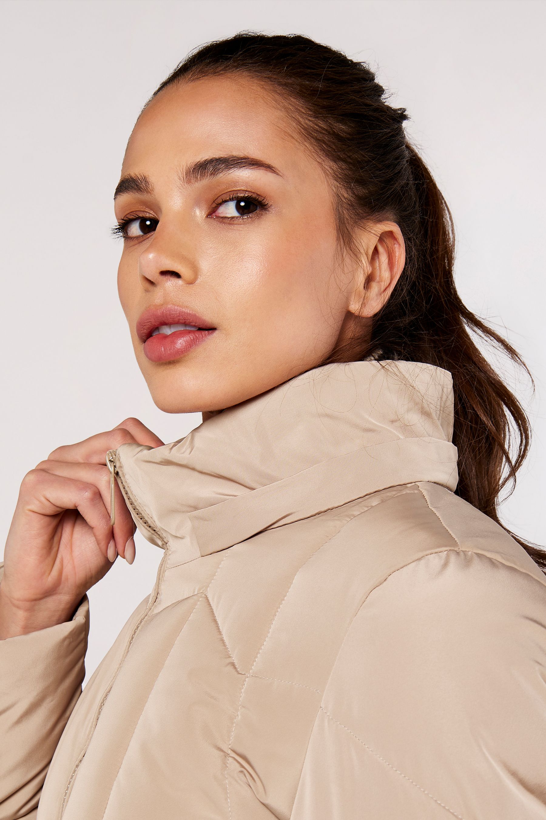 Buy Apricot Cream Mixed Panel Hooded Puffer Jacket from Next Ireland