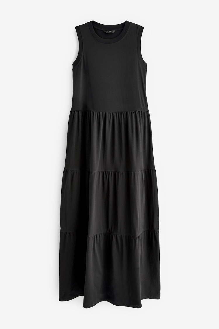 Black Sleeveless Crew Neck Tiered Summer Maxi Dress - Image 1 of 1
