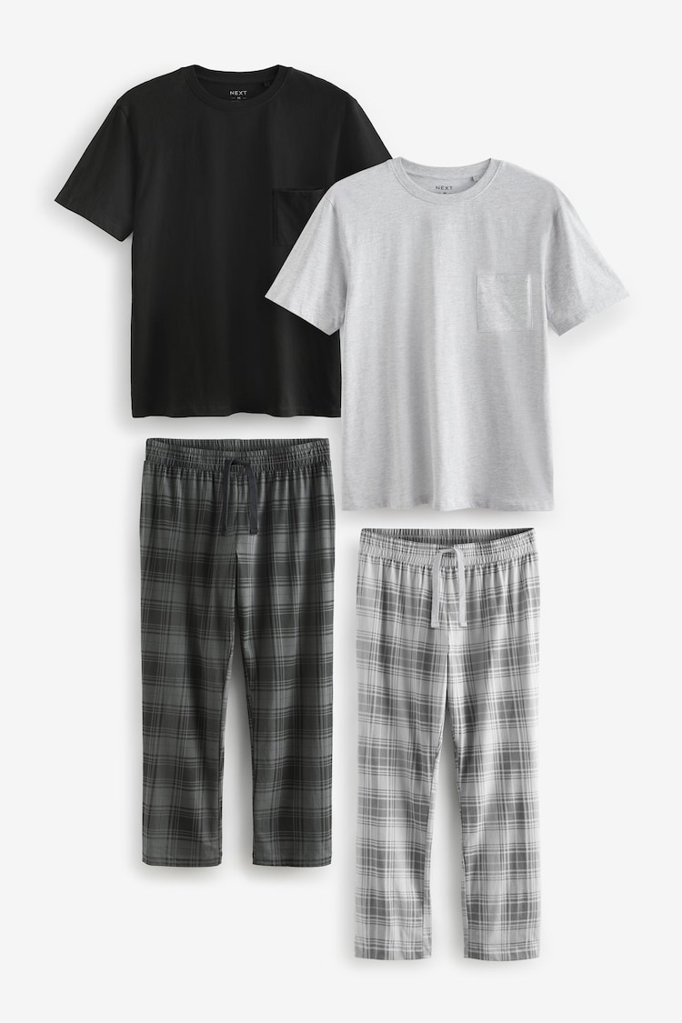 Black/Grey Check Jersey Pyjamas Set 2 Pack - Image 1 of 1