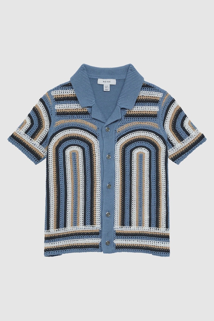 Reiss Blue Columbia Junior Crochet Cuban Collar Shirt - Image 1 of 1