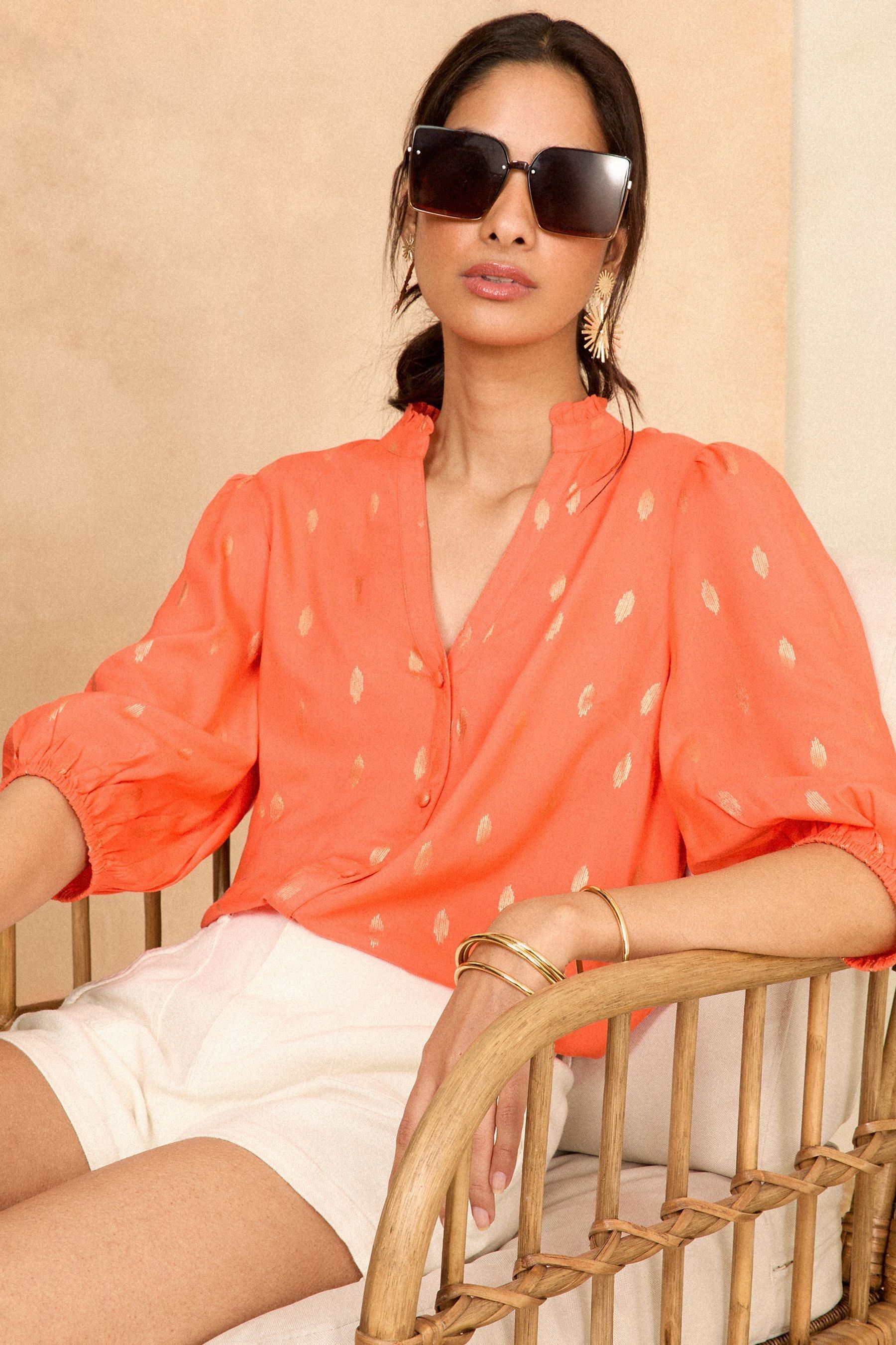 buy-love-roses-orange-embroidered-v-neck-3-4-sleeve-blouse-from-the