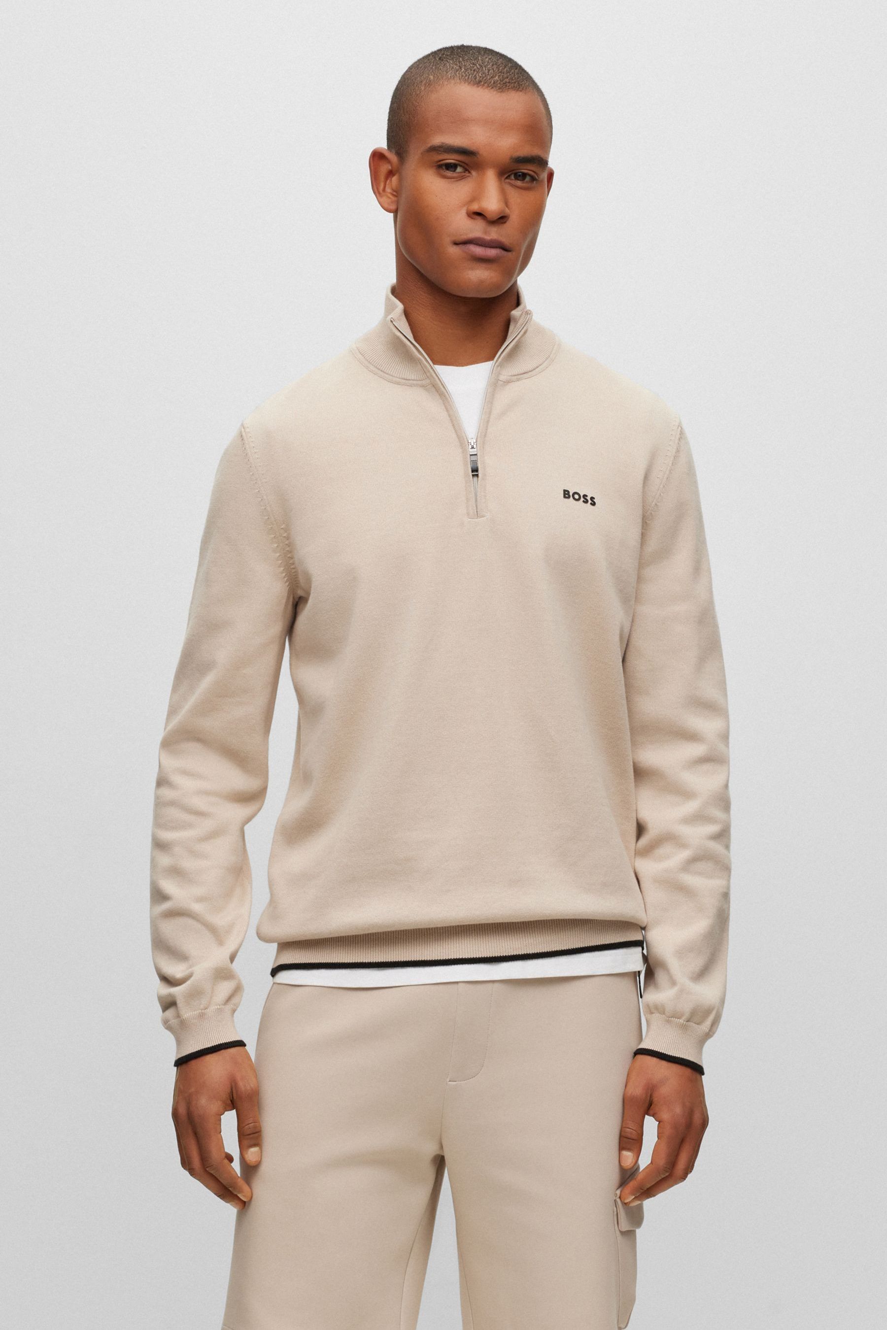 Buy BOSS Natural Zallo Curved Logo Quarter Zip Jumper from the Next UK ...