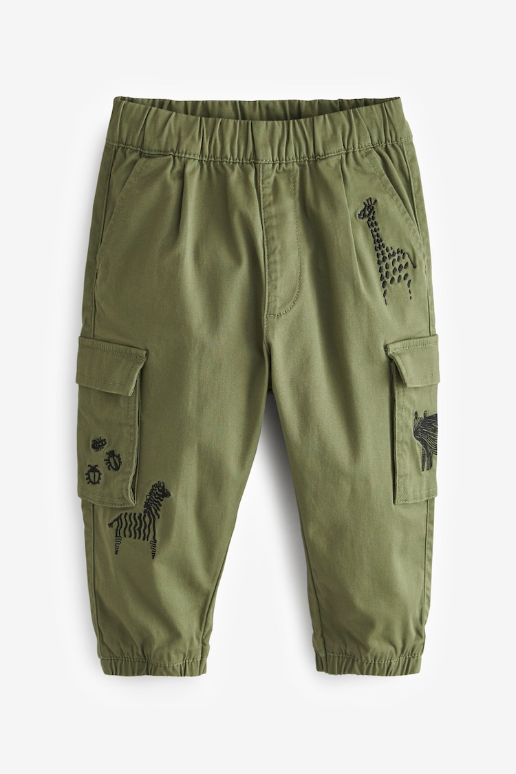 Khaki Green Animals Cargo Trousers (3mths-7yrs) - Image 1 of 1