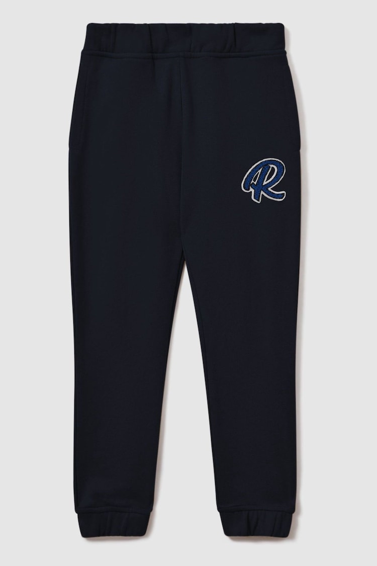 Reiss Navy Toby 9-13 yrs Cotton Elasticated Waist Motif Joggers - Image 1 of 1