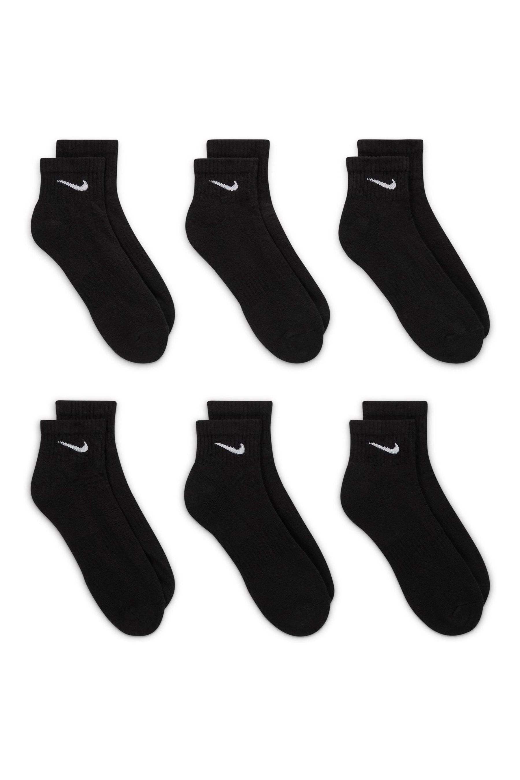 Buy Nike Black/White Everyday Cushioned Training Ankle Socks 6 Pack ...