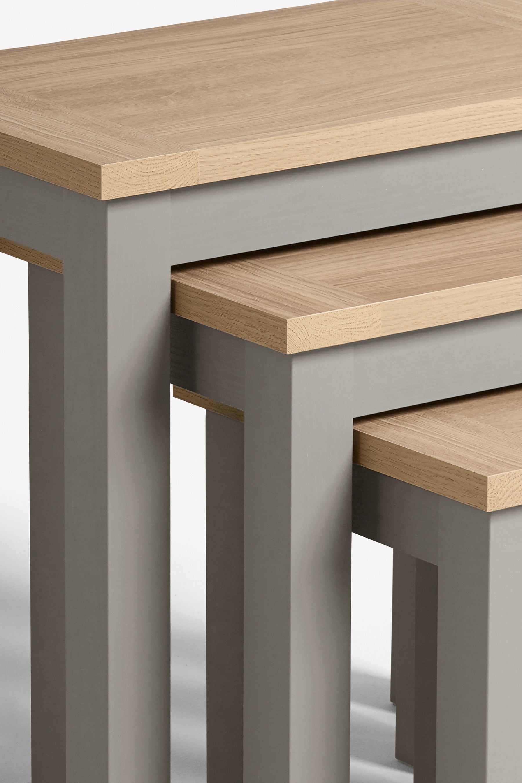 Buy Dove Grey Malvern Oak Effect Rectangle Set of 3 Nest of Tables from