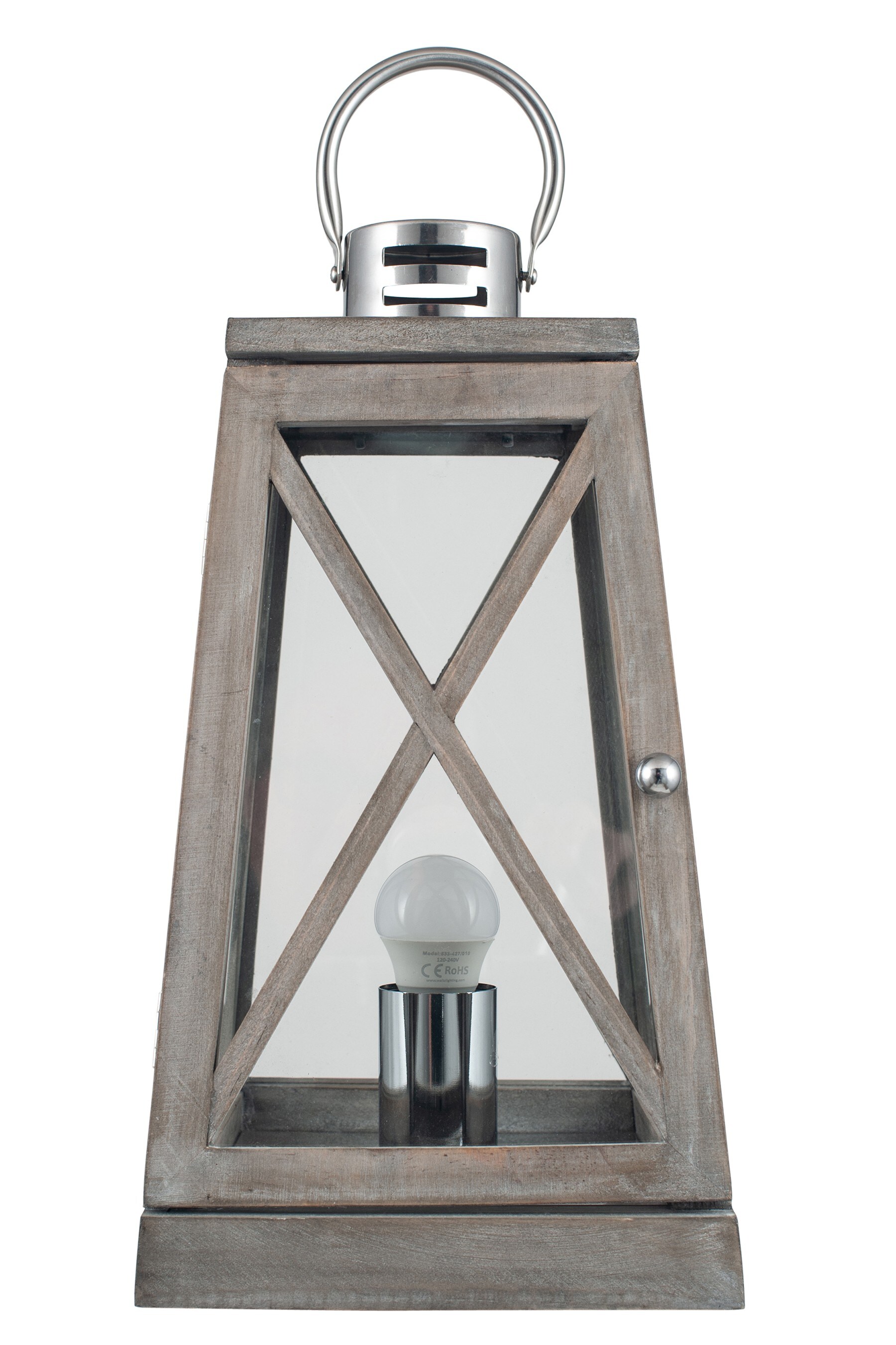 Buy Pacific Grey Devon Wood And Chrome Lantern Table Lamp from the Next