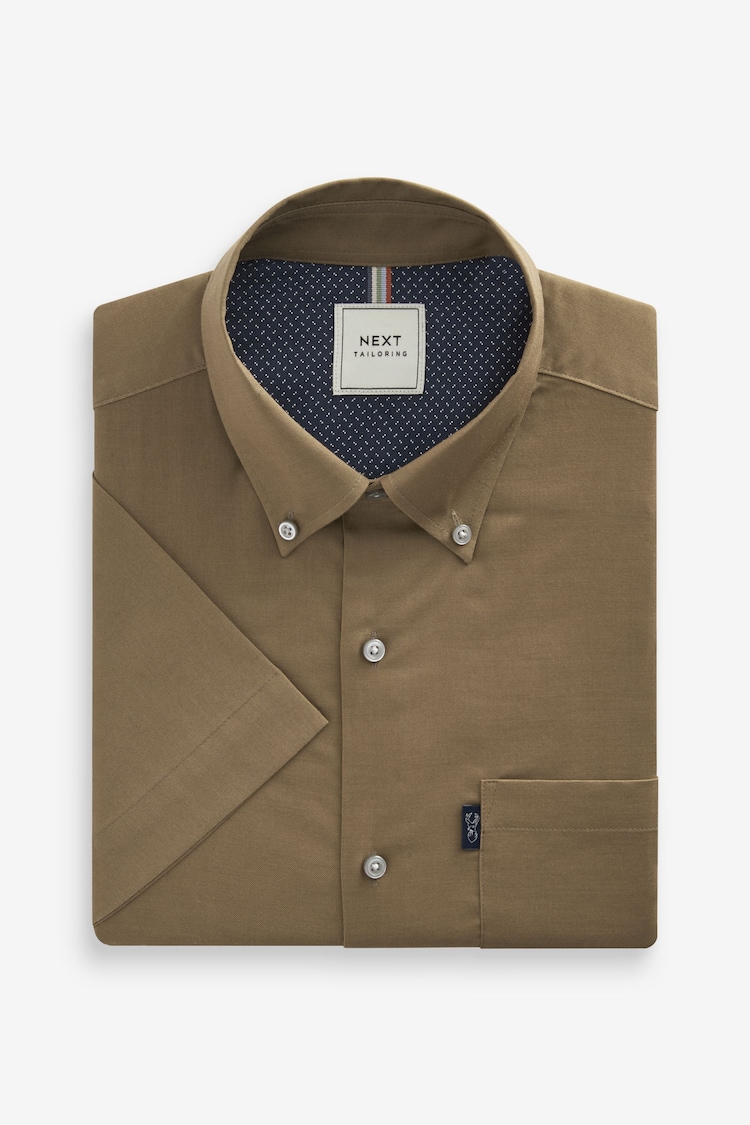 Brown Regular Fit Short Sleeve Easy Iron Button Down Oxford Shirt - Image 1 of 1