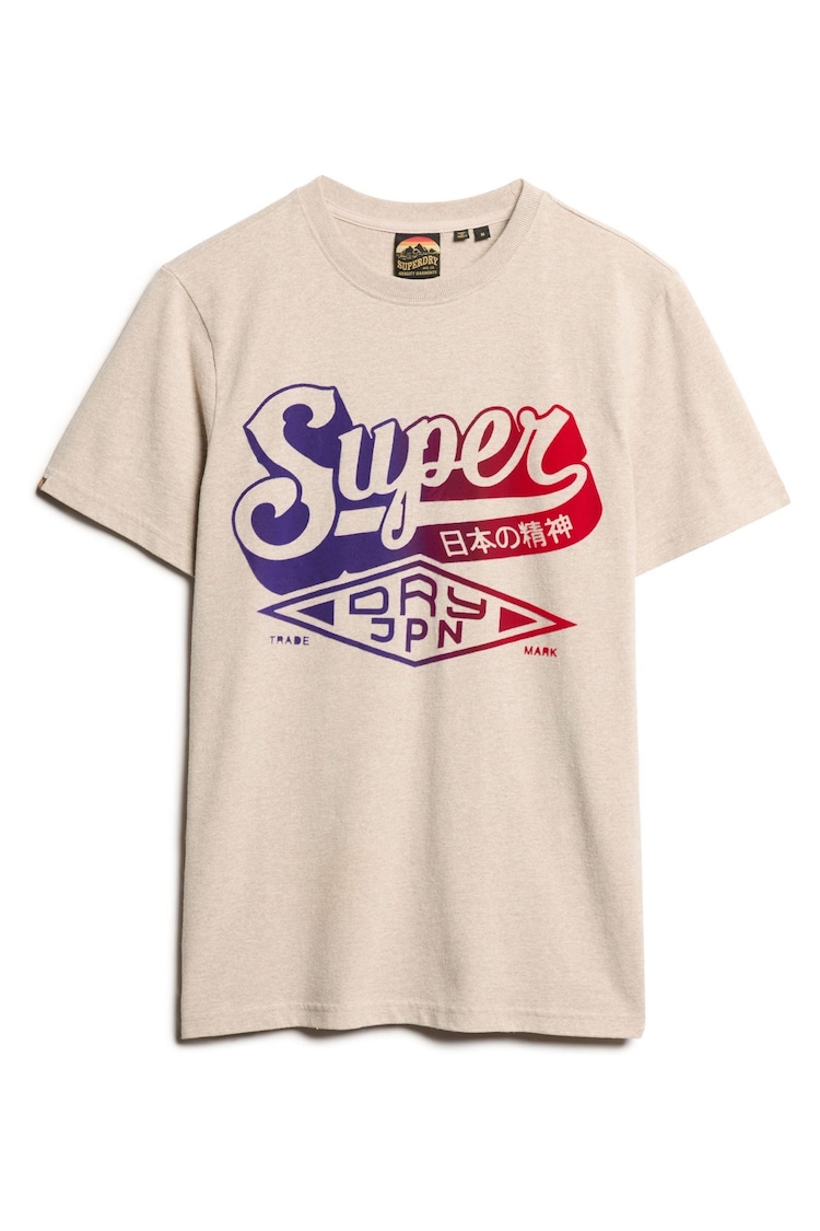 Superdry Cream Flocked Faded Graphic T-Shirt - Image 1 of 1