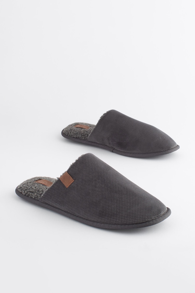 Grey Textured Mule Slippers - Image 1 of 1