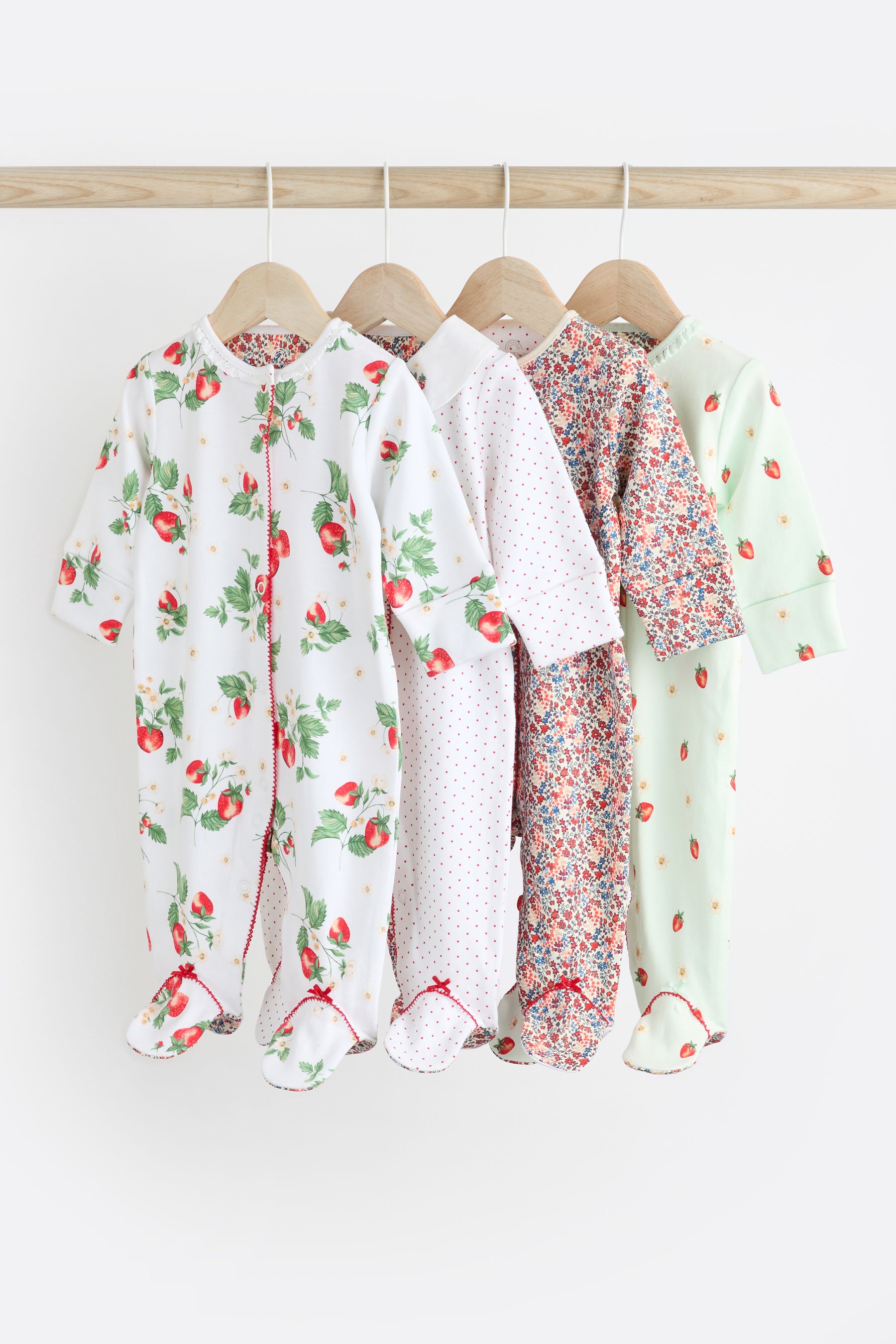Red White Baby Footed 100 Cotton Sleepsuits 4 Pack 0 3yrs
