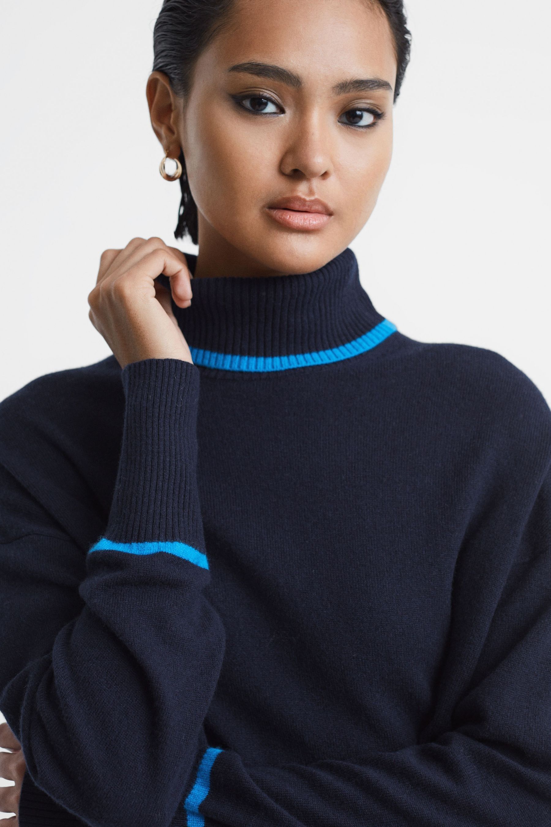 Buy Reiss Navy/Blue Alexis Wool Blend Roll Neck Jumper from the Next UK ...