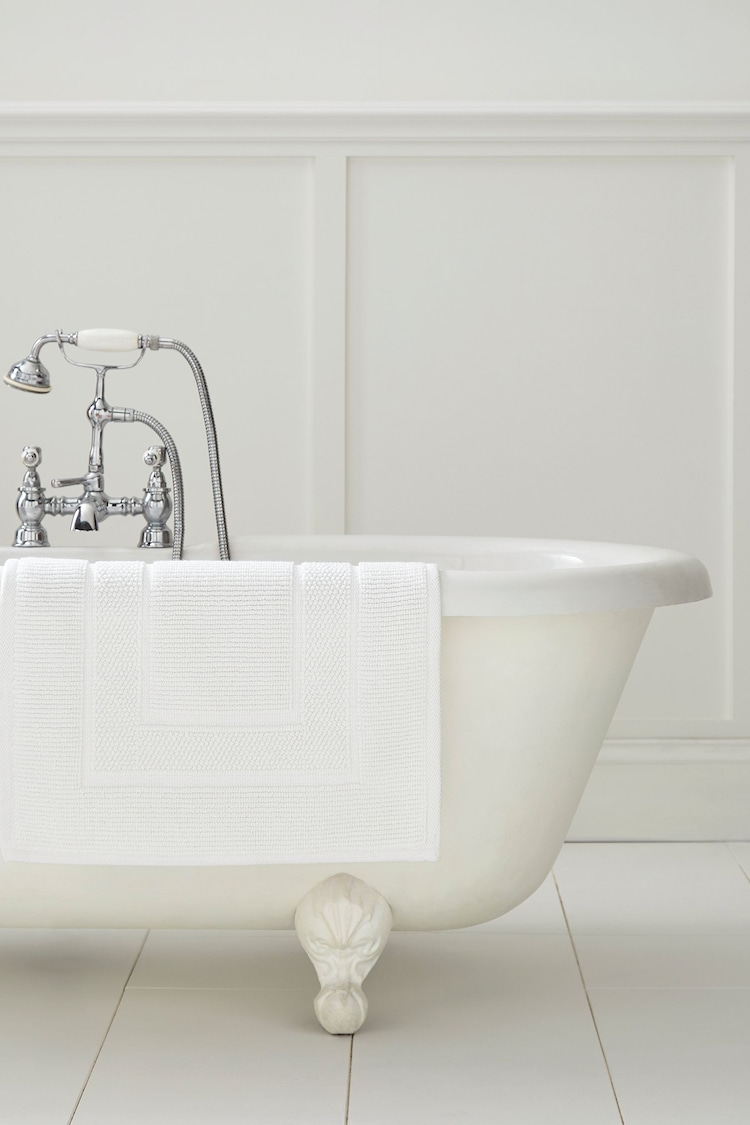Laura Ashley White Cotton Border 100% Cotton Bath Mat - Image 1 of 1