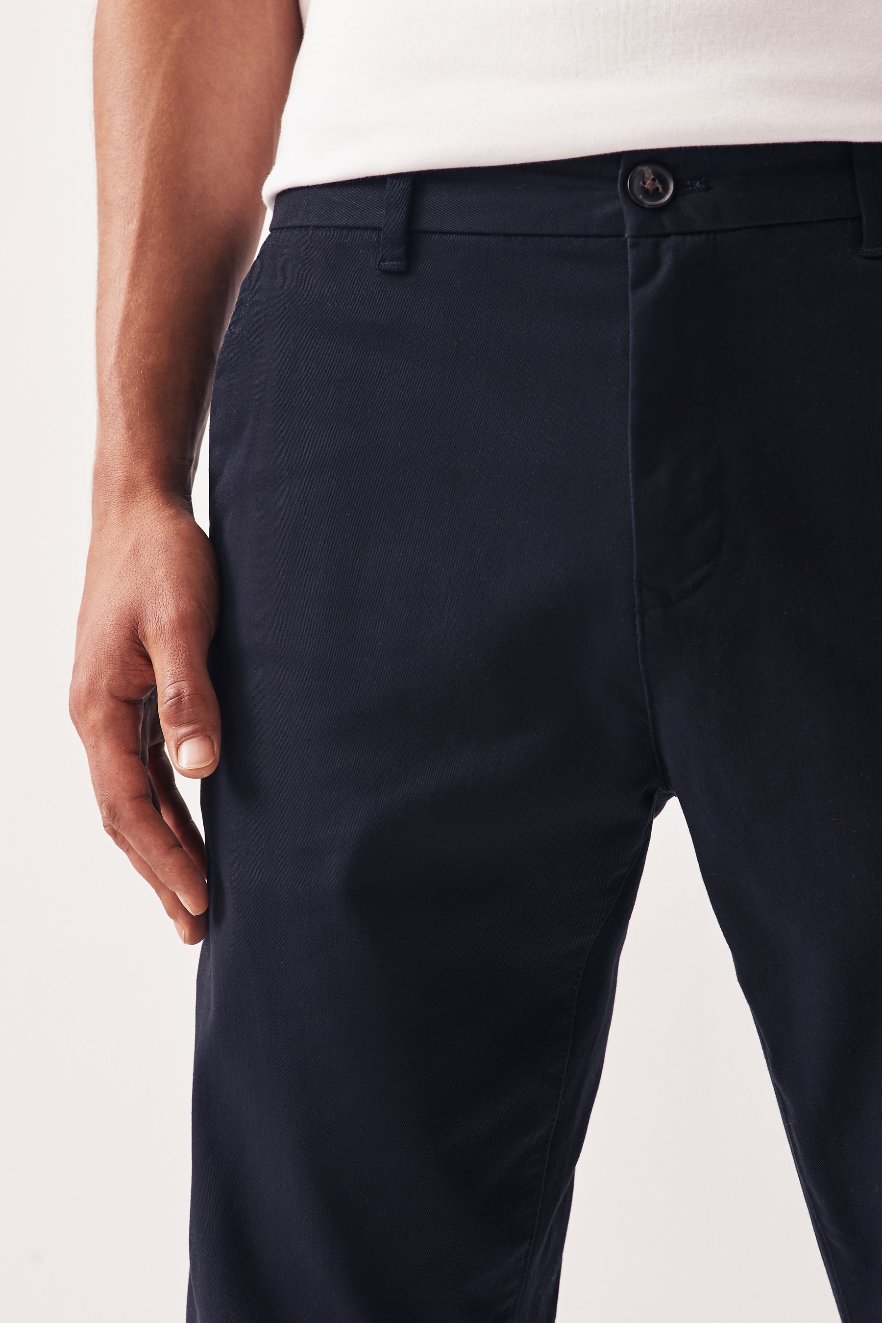Buy Navy Blue Straight Stretch Chinos Trousers from the Next UK online shop
