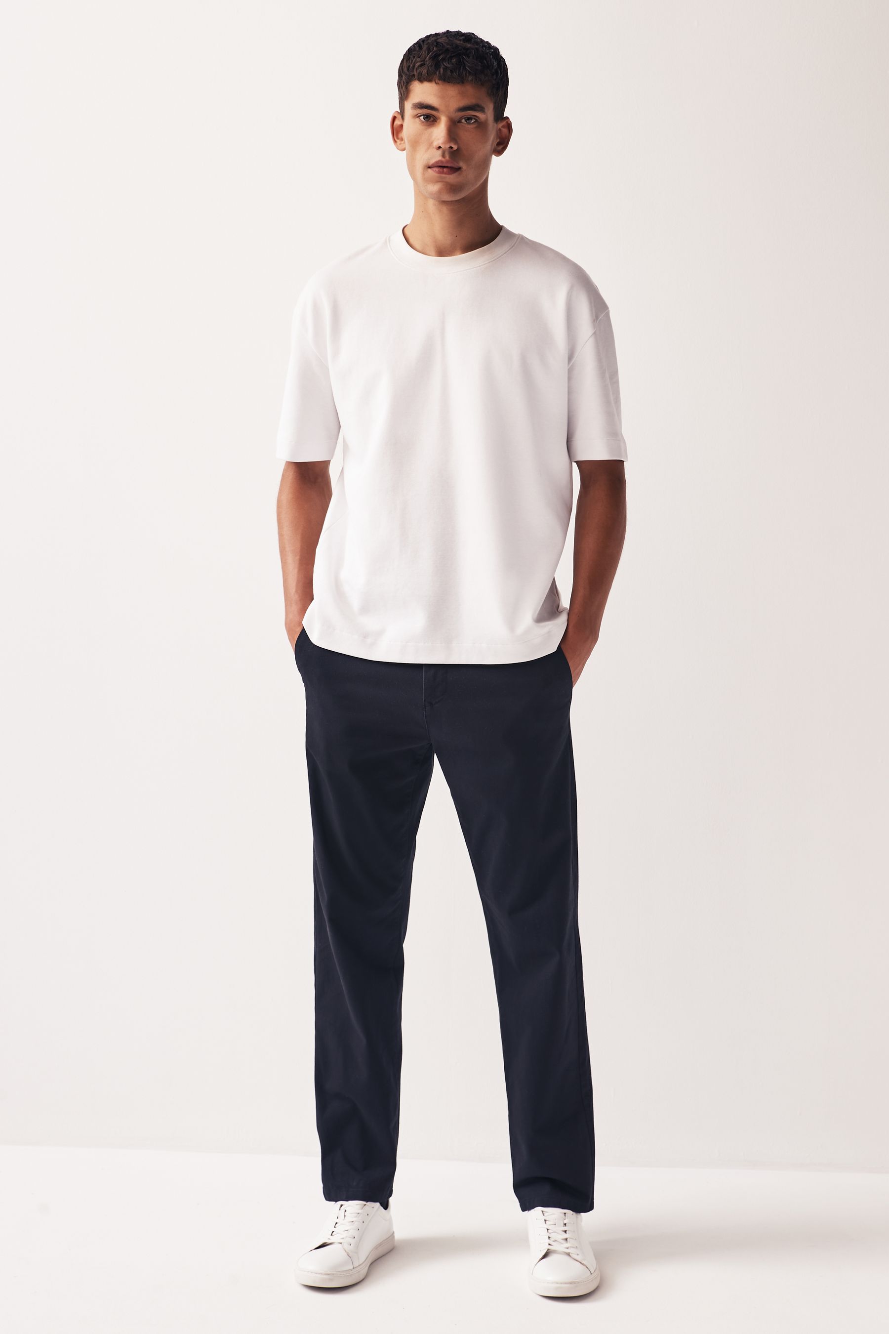 Buy Navy Blue Straight Stretch Chino Trousers from the Next UK online shop