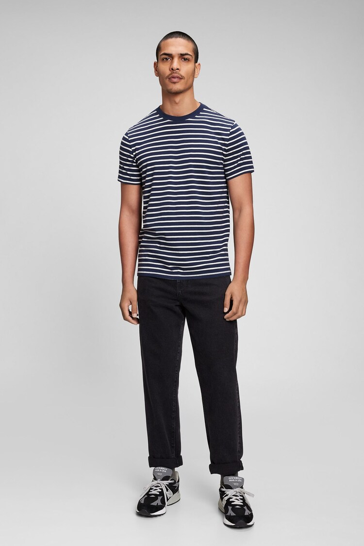Gap Navy Blue Cotton Everyday Soft Stripe T-Shirt - Image 1 of 1