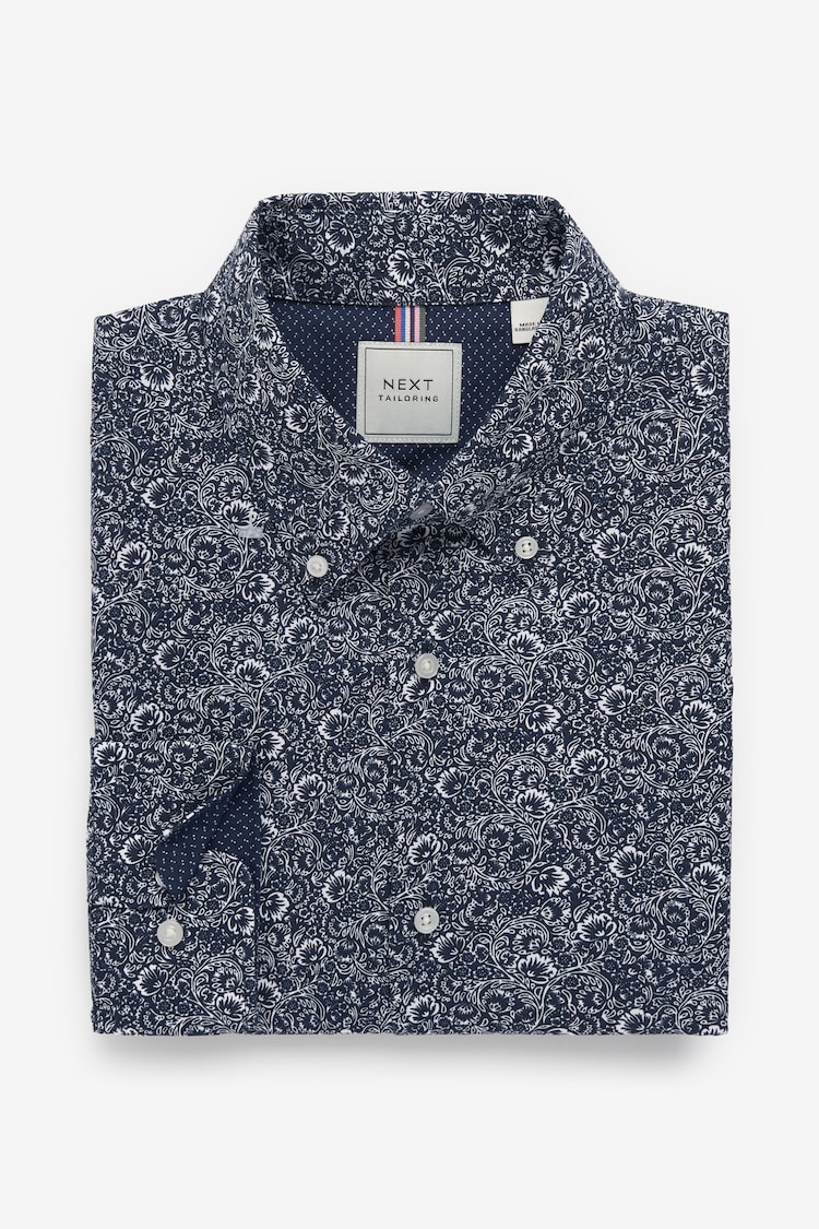 Navy Blue Floral Regular Fit Easy Iron Button Down Oxford Shirt - Image 1 of 1