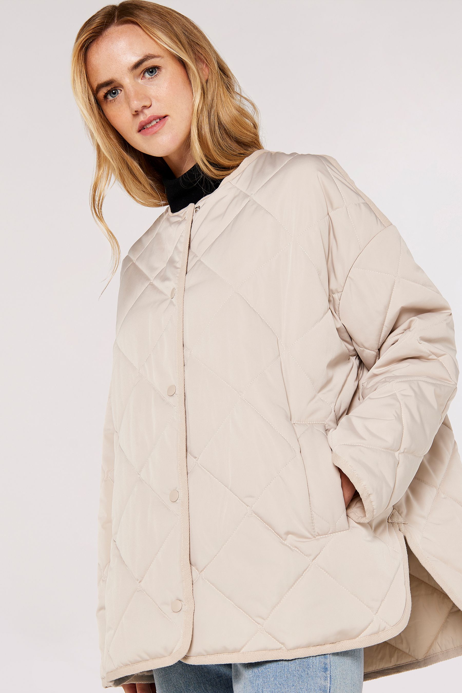 Buy Apricot Cream Collarless Quilted Jacket from the Next UK online shop