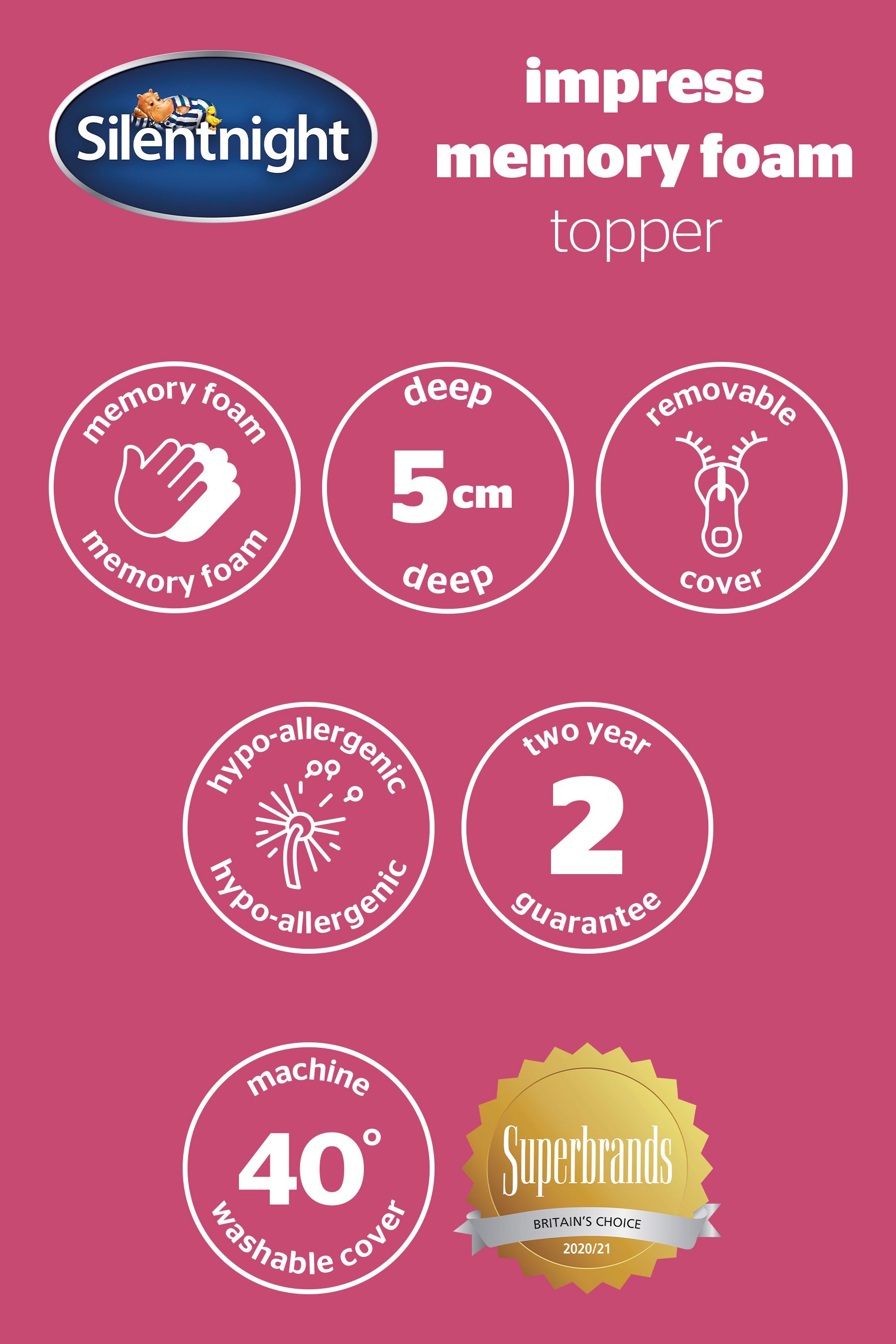 Buy Silentnight White Impress 5cm Memory Foam Mattress Topper from the