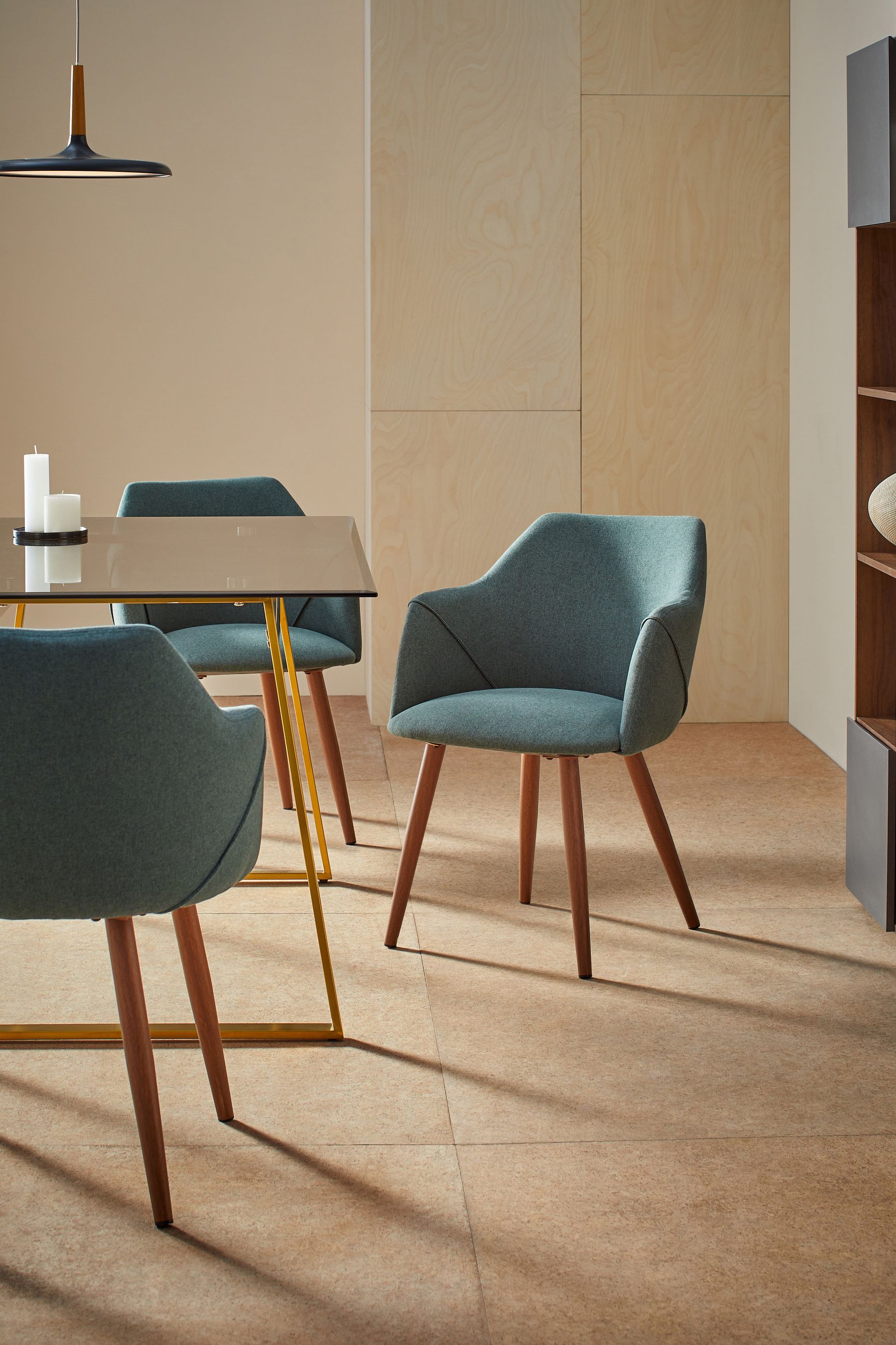 Buy Set of 2 Bay Green and Walnut Legs Lule Arm Dining Chairs